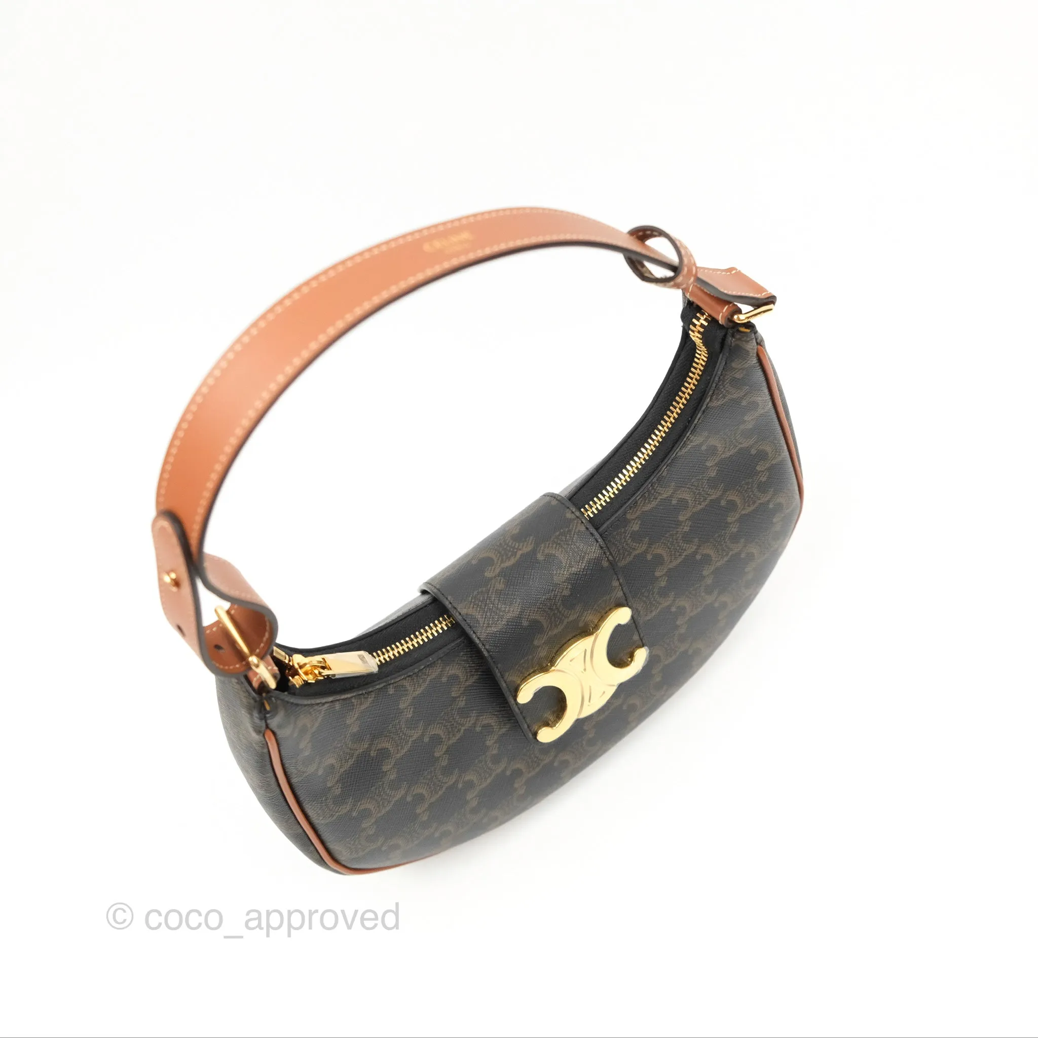 Celine Medium Ava Triomphe Bag Triomphe Canvas Tan Calfskin