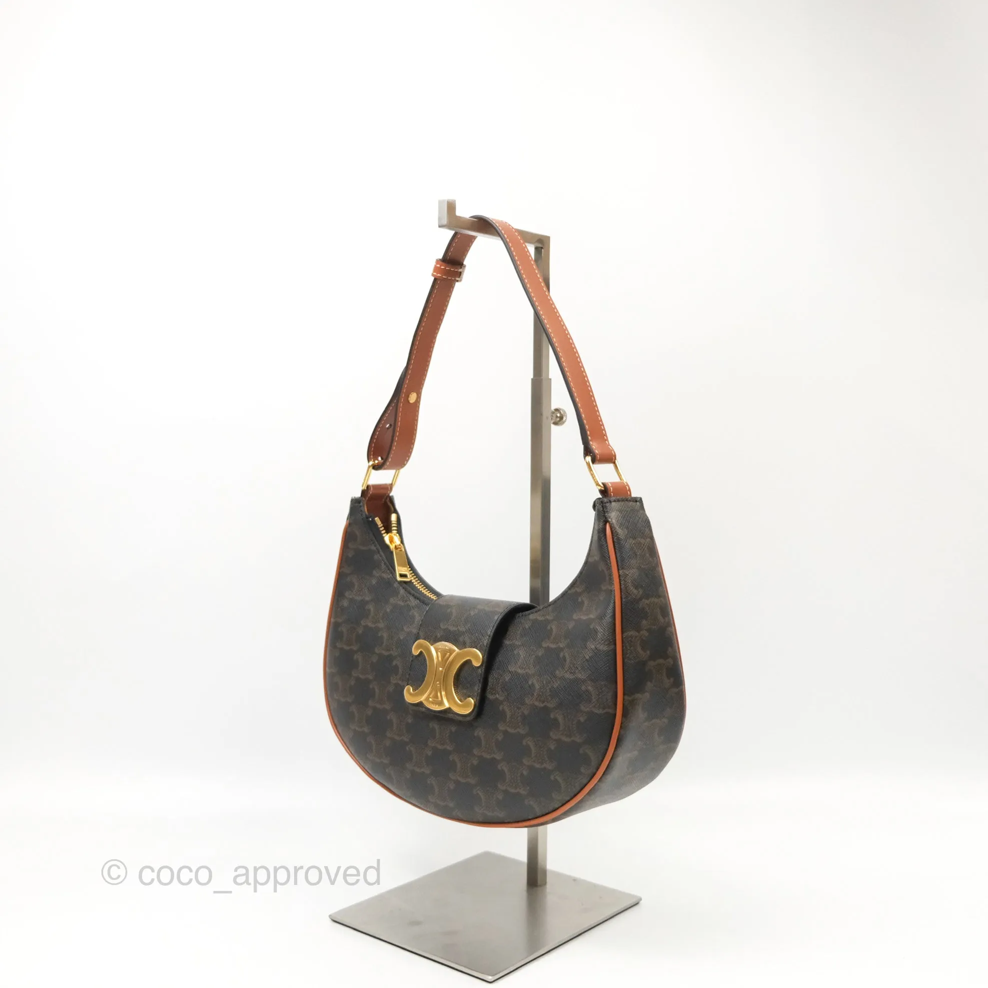 Celine Medium Ava Triomphe Bag Triomphe Canvas Tan Calfskin