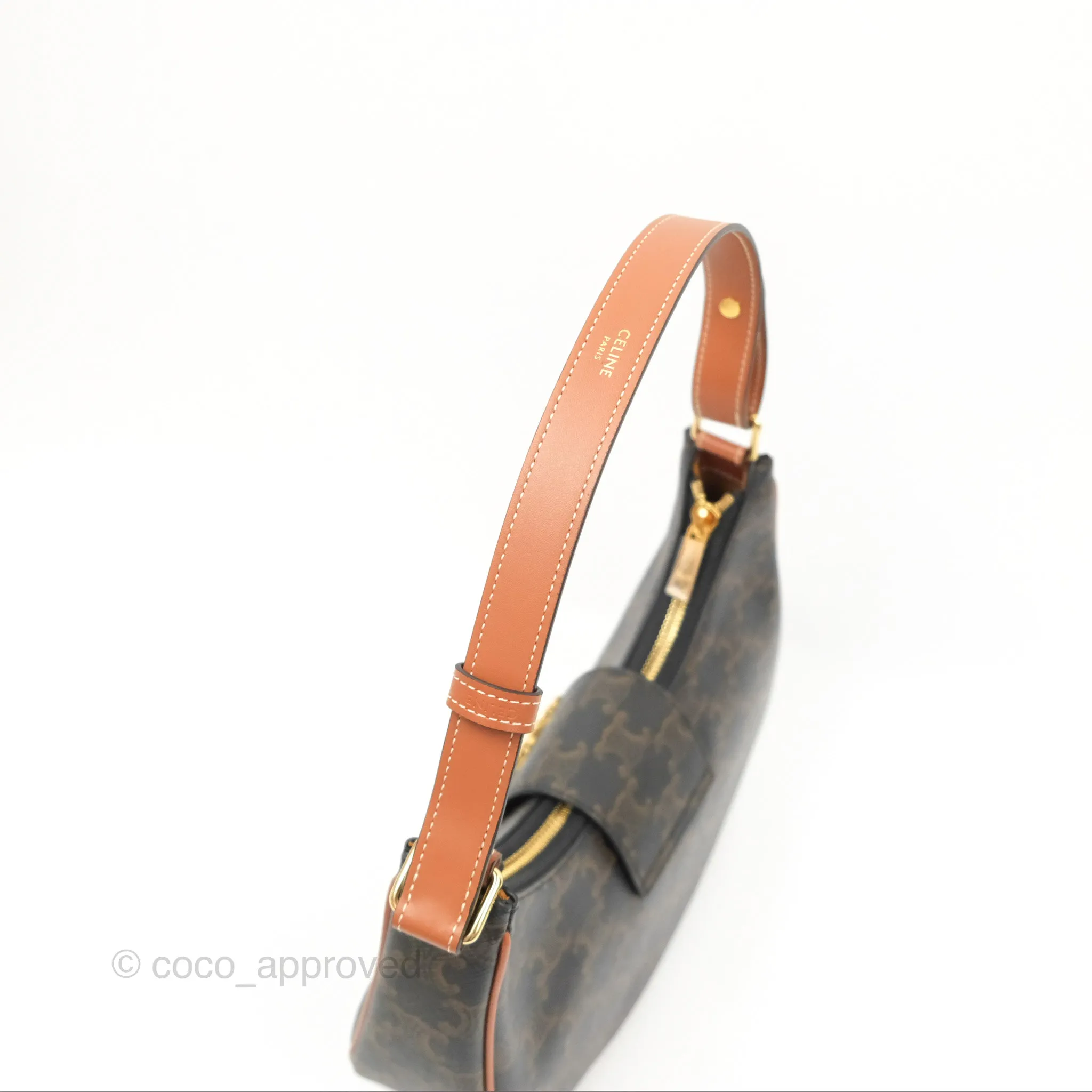 Celine Medium Ava Triomphe Bag Triomphe Canvas Tan Calfskin