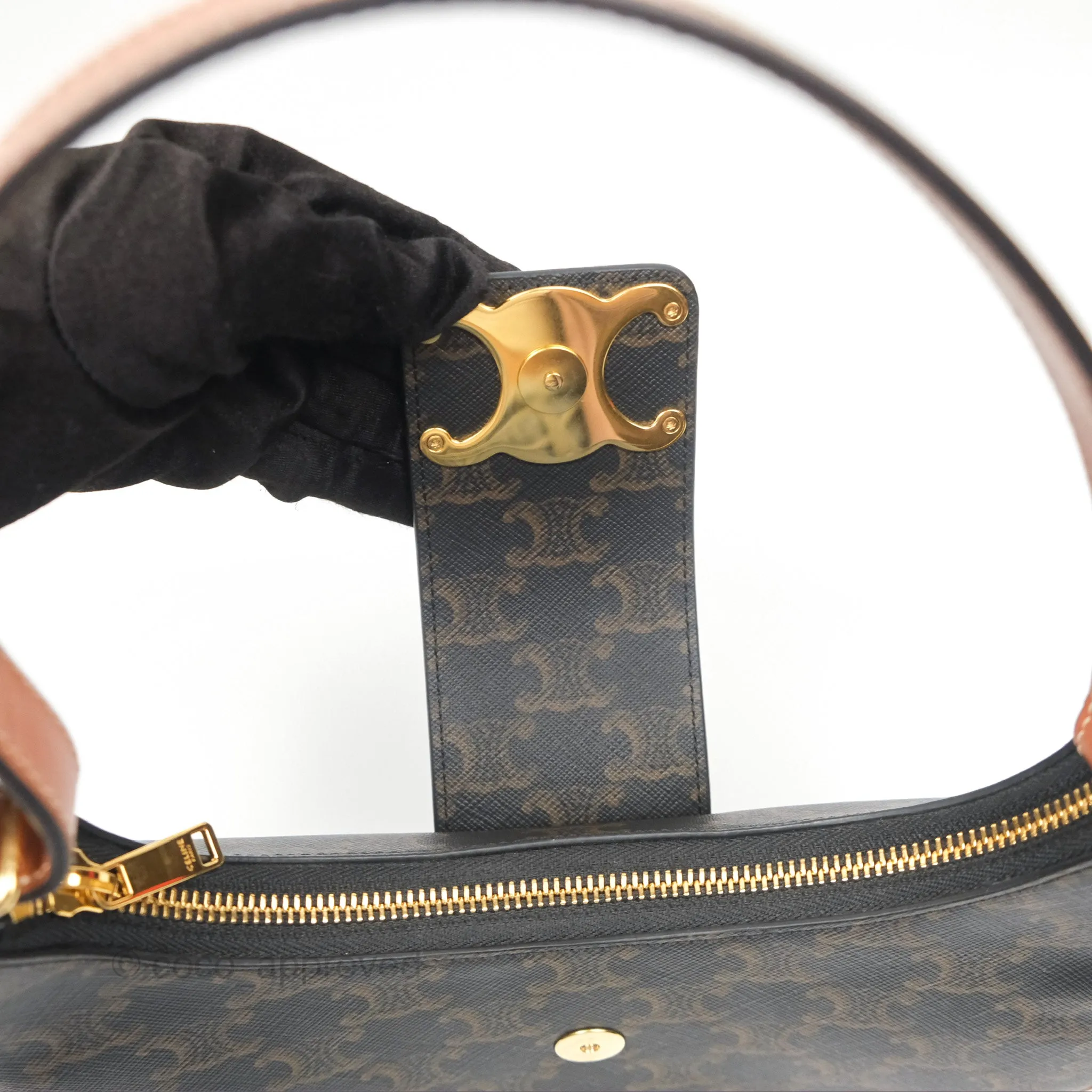 Celine Medium Ava Triomphe Bag Triomphe Canvas Tan Calfskin
