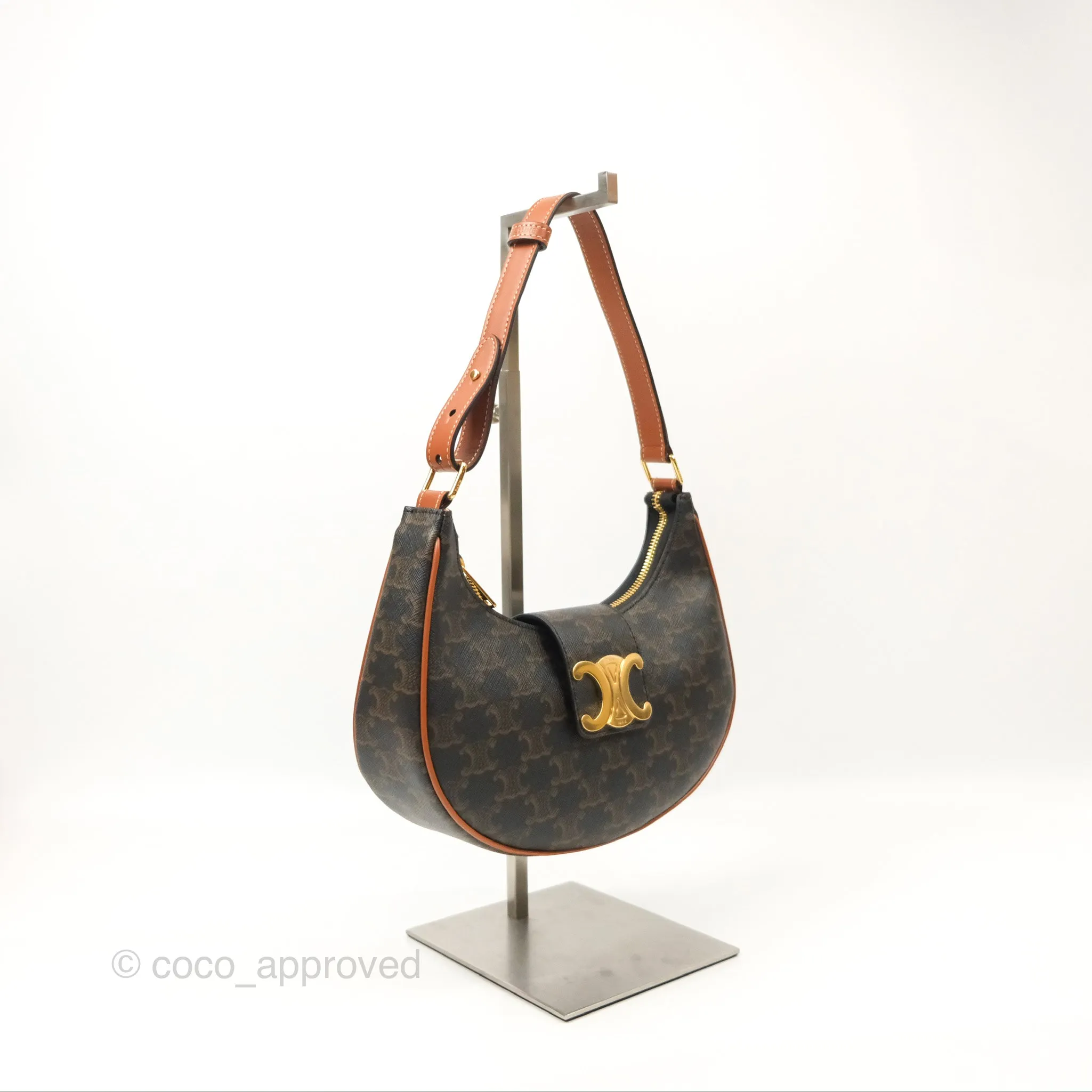 Celine Medium Ava Triomphe Bag Triomphe Canvas Tan Calfskin