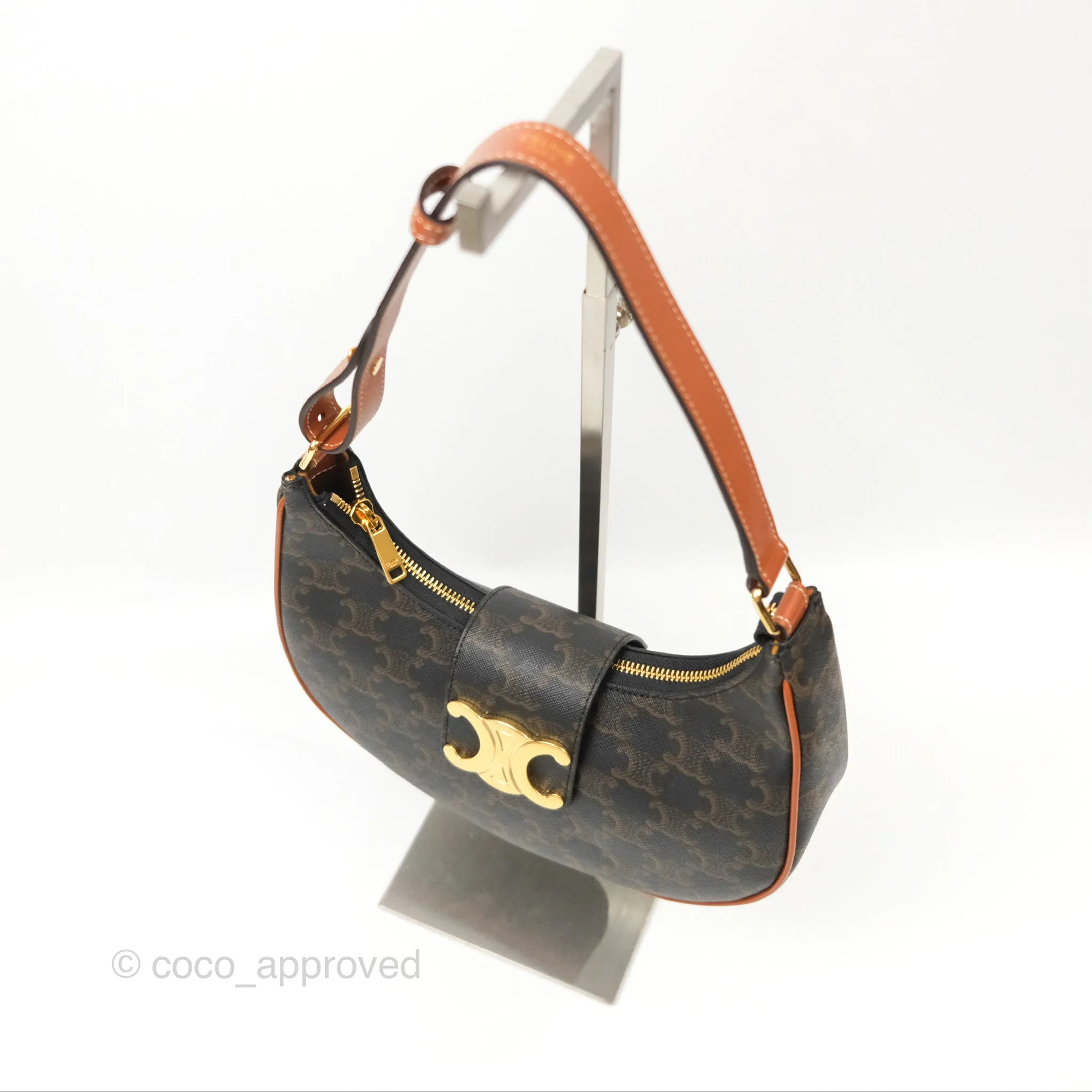 Celine Medium Ava Triomphe Bag Triomphe Canvas Tan Calfskin