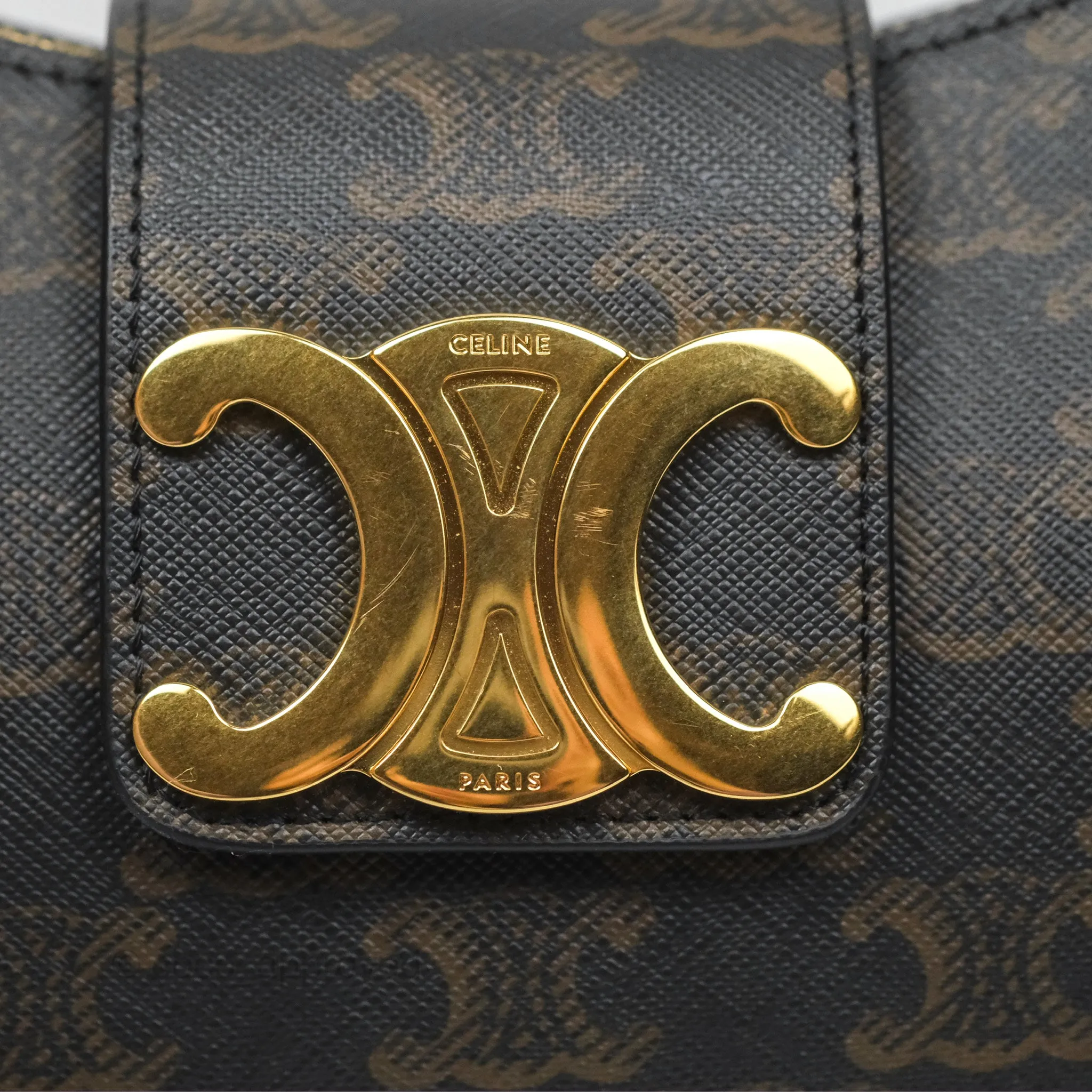 Celine Medium Ava Triomphe Bag Triomphe Canvas Tan Calfskin
