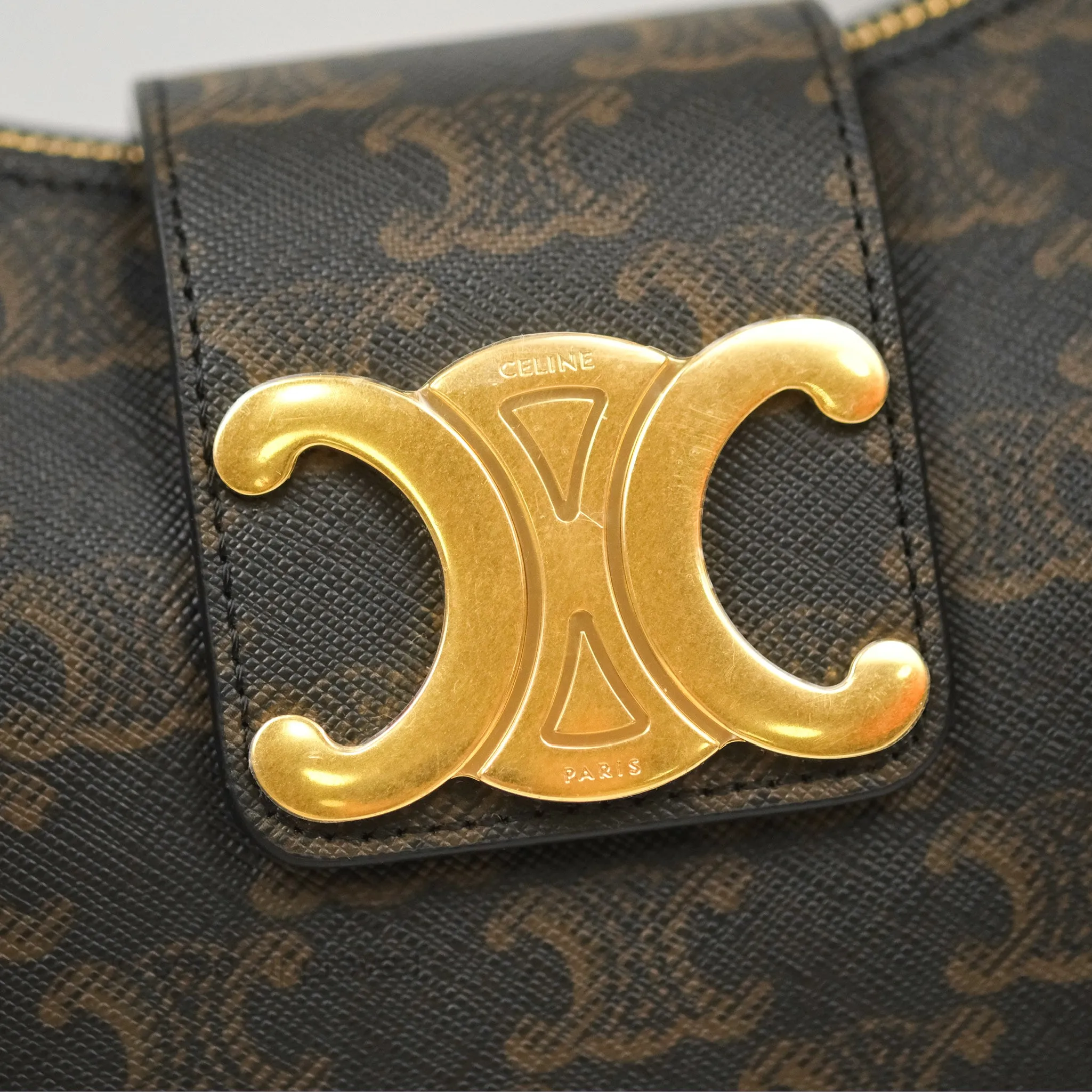 Celine Medium Ava Triomphe Bag Triomphe Canvas Tan Calfskin