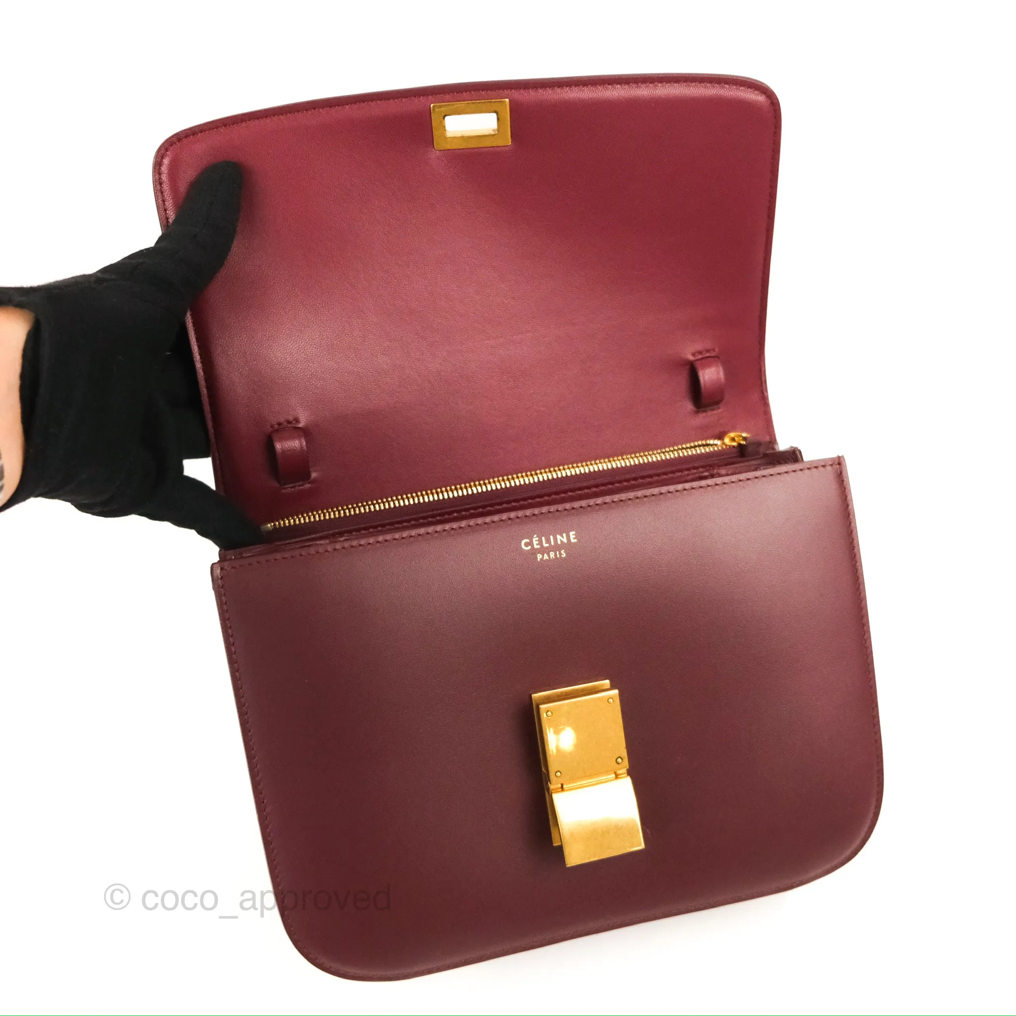 Celine Medium Classic Box Flap Burgundy Calfskin