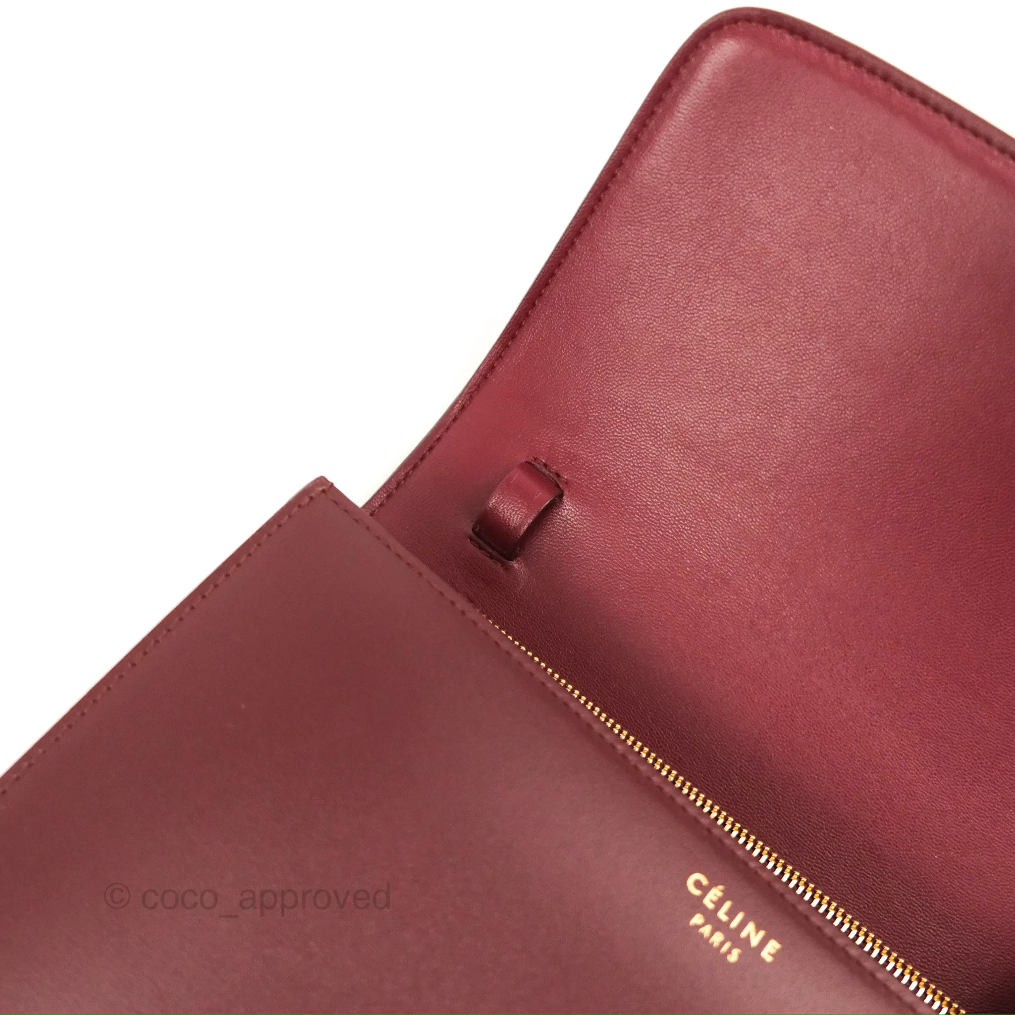 Celine Medium Classic Box Flap Burgundy Calfskin