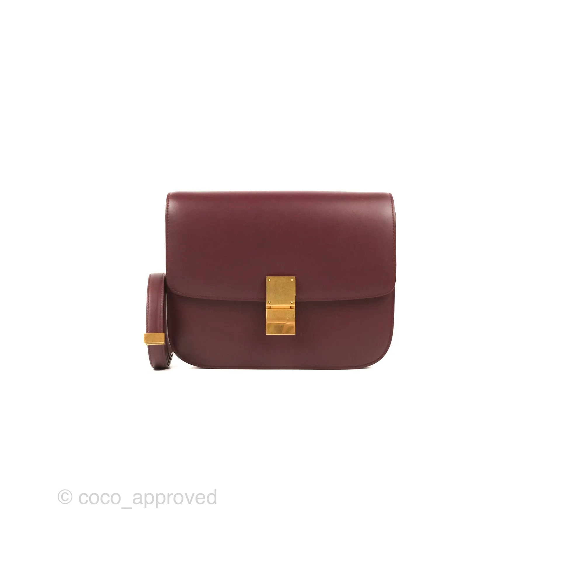 Celine Medium Classic Box Flap Burgundy Calfskin