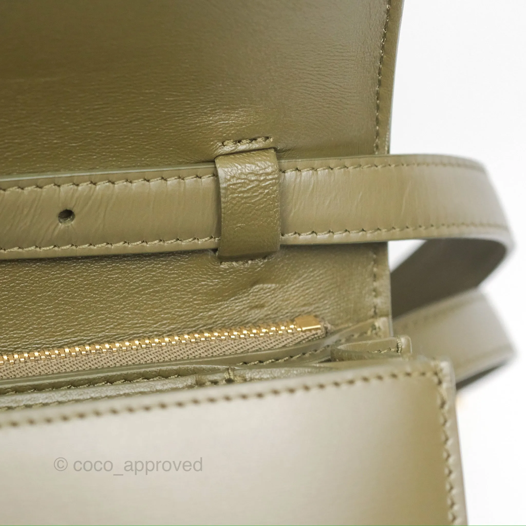 Celine Medium Classic Box Flap Dark Olive Green Box Calfskin Gold Hardware