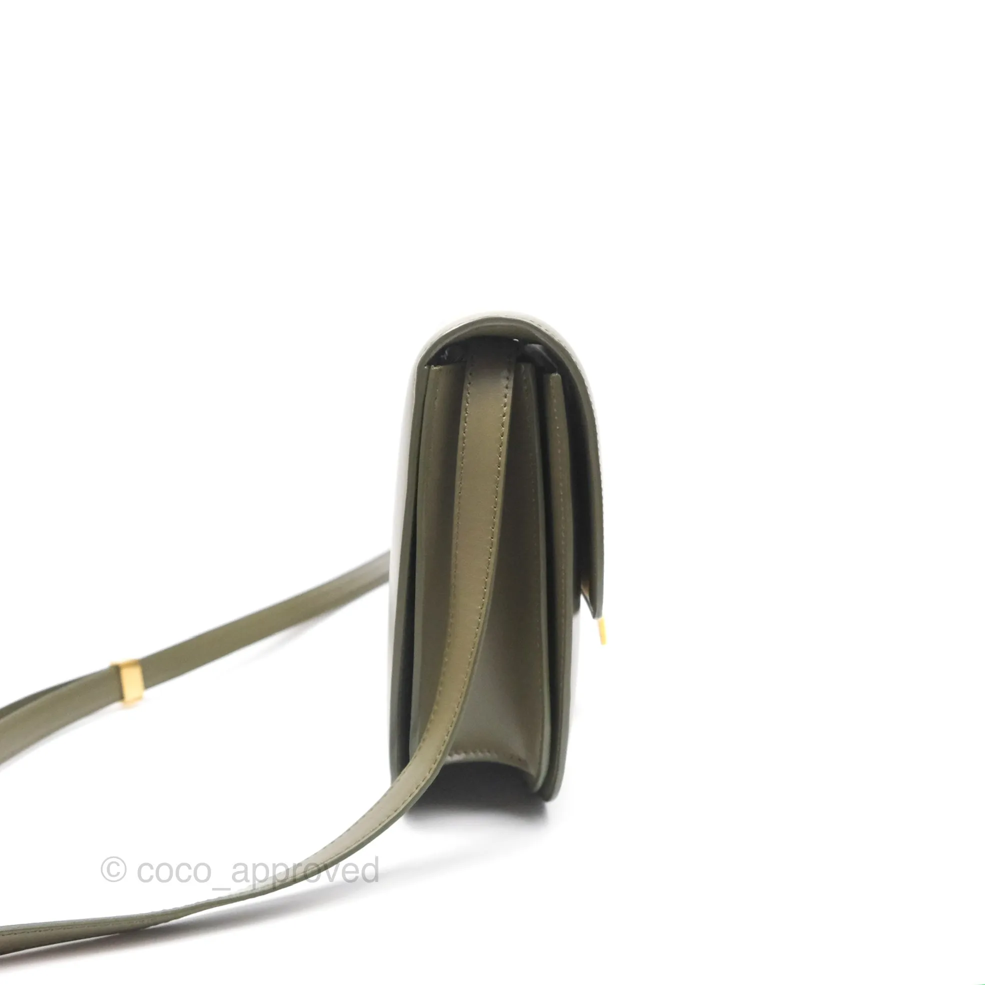 Celine Medium Classic Box Flap Dark Olive Green Box Calfskin Gold Hardware