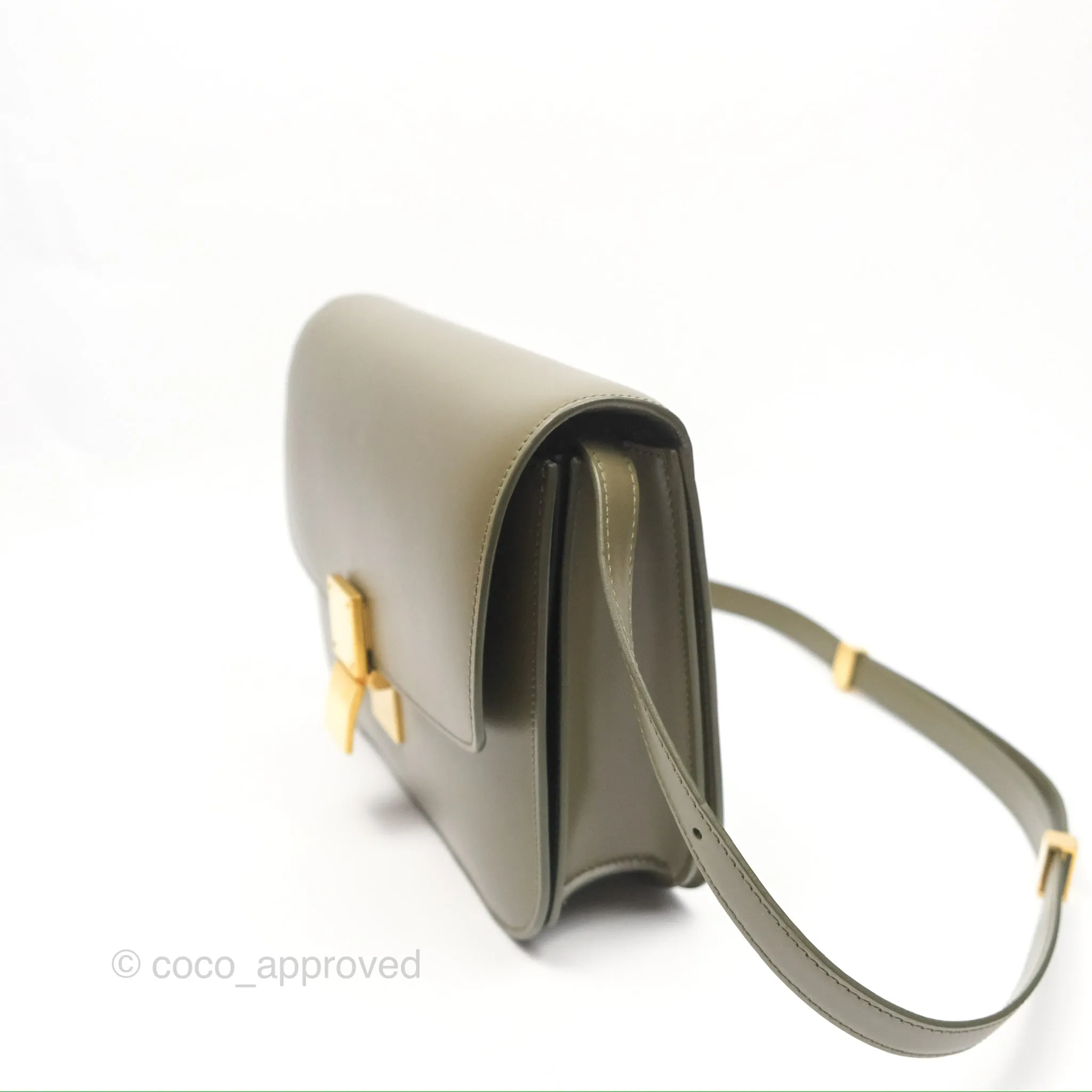 Celine Medium Classic Box Flap Dark Olive Green Box Calfskin Gold Hardware