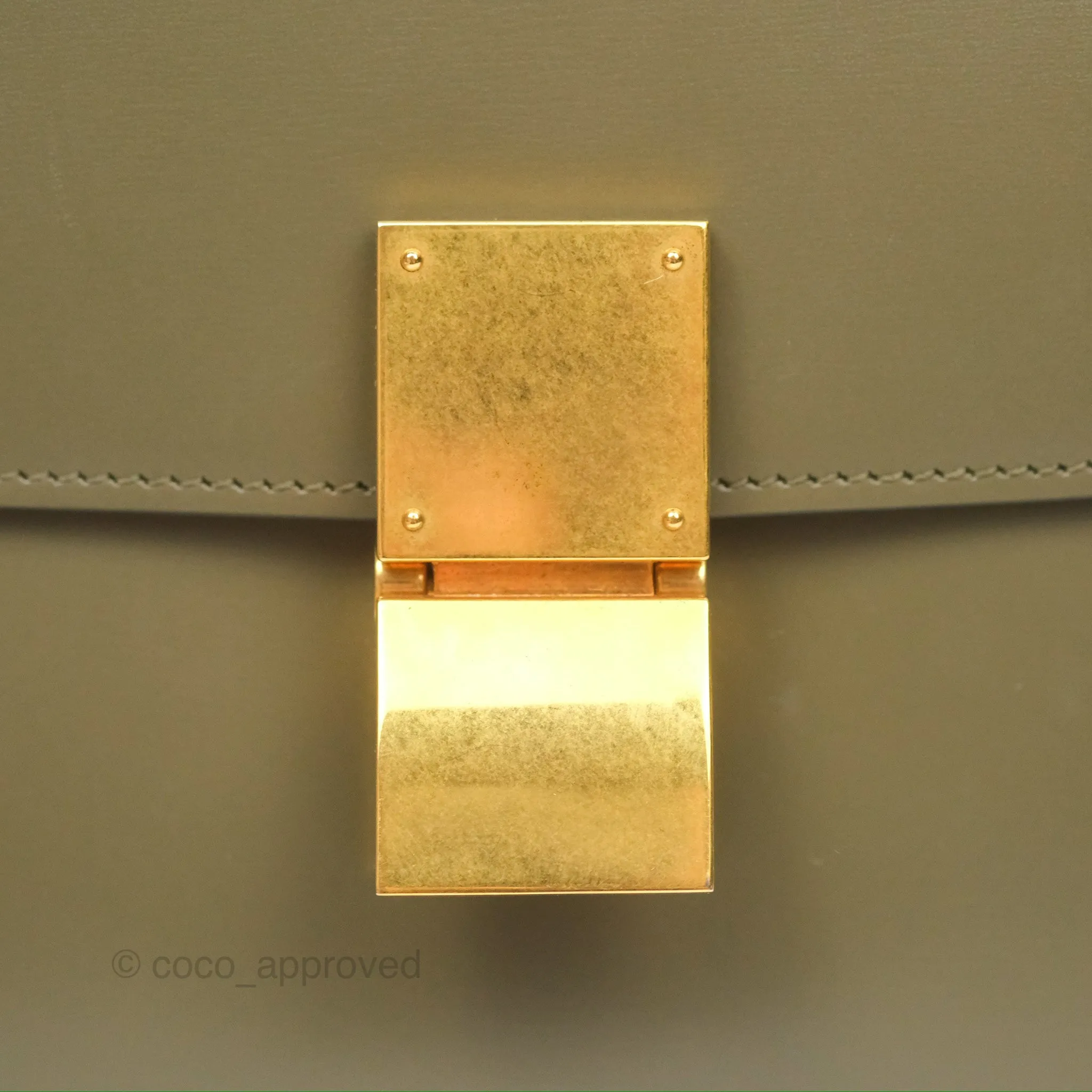 Celine Medium Classic Box Flap Dark Olive Green Box Calfskin Gold Hardware