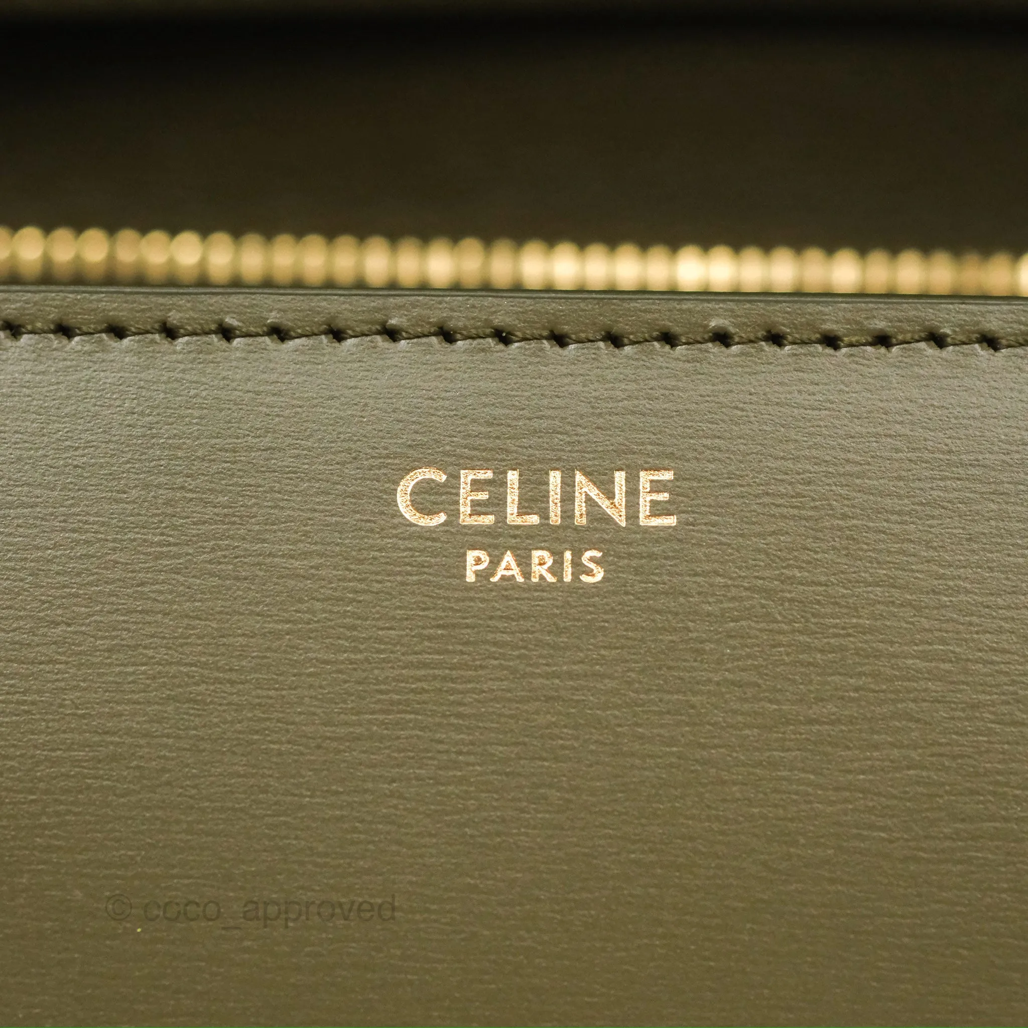 Celine Medium Classic Box Flap Dark Olive Green Box Calfskin Gold Hardware