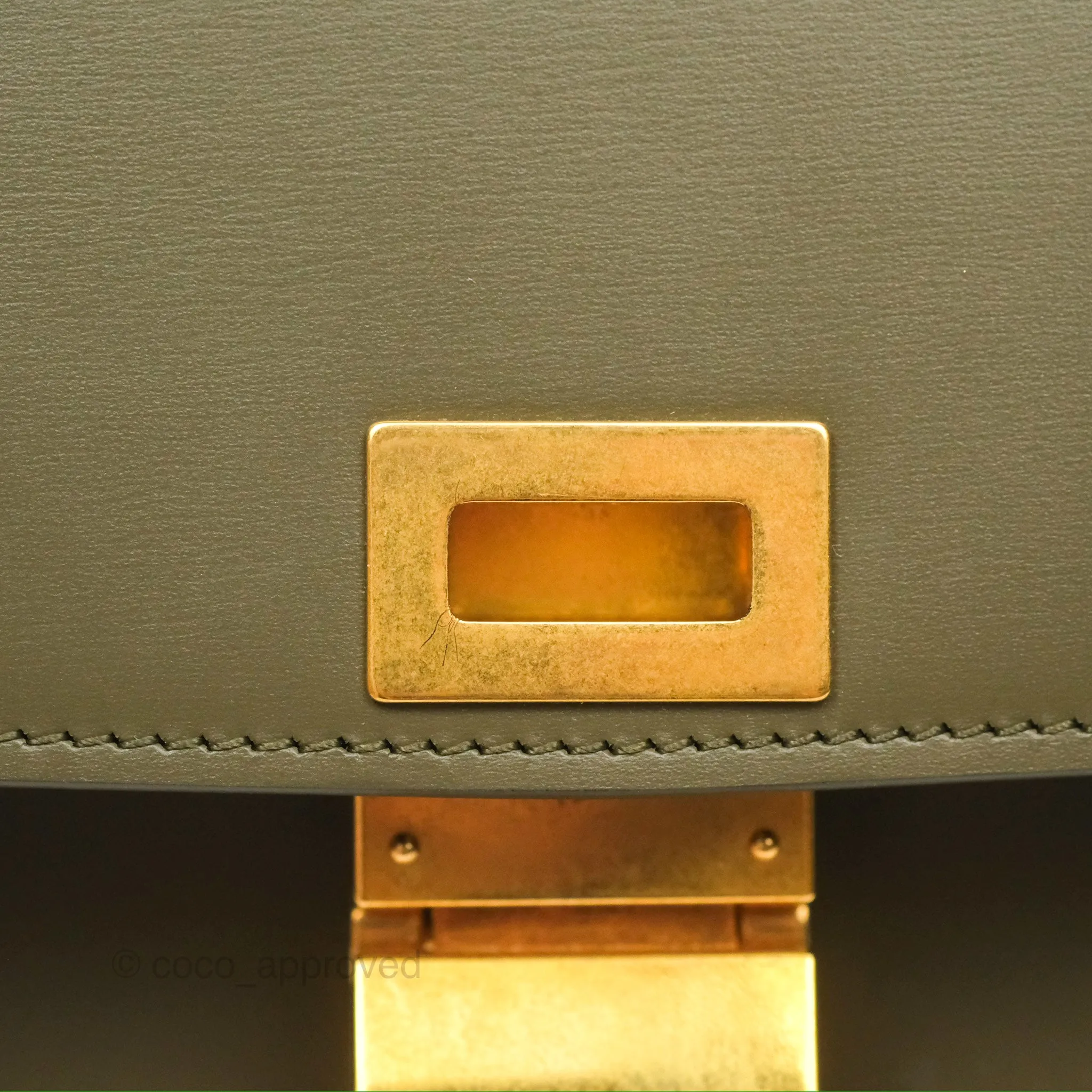 Celine Medium Classic Box Flap Dark Olive Green Box Calfskin Gold Hardware