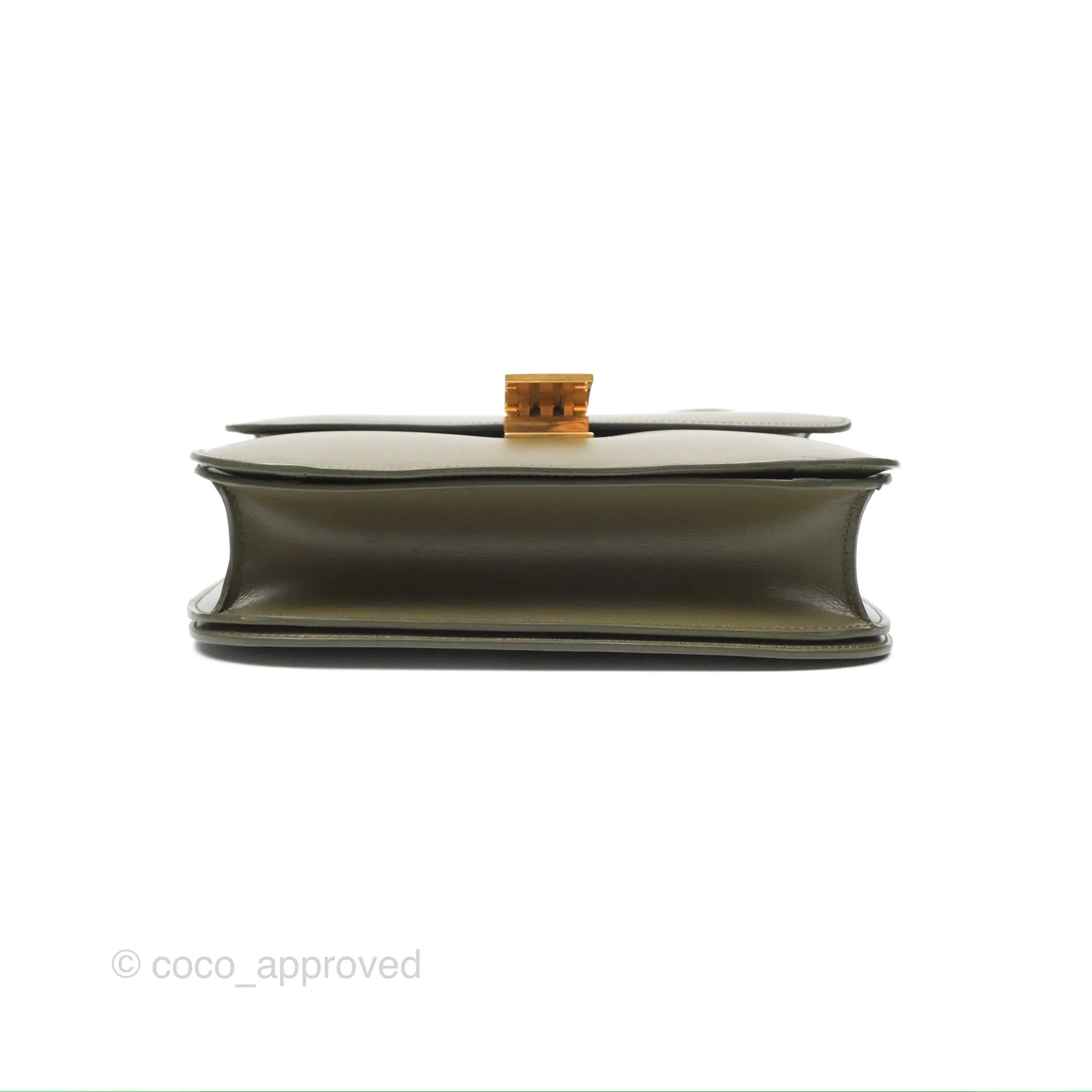 Celine Medium Classic Box Flap Dark Olive Green Box Calfskin Gold Hardware