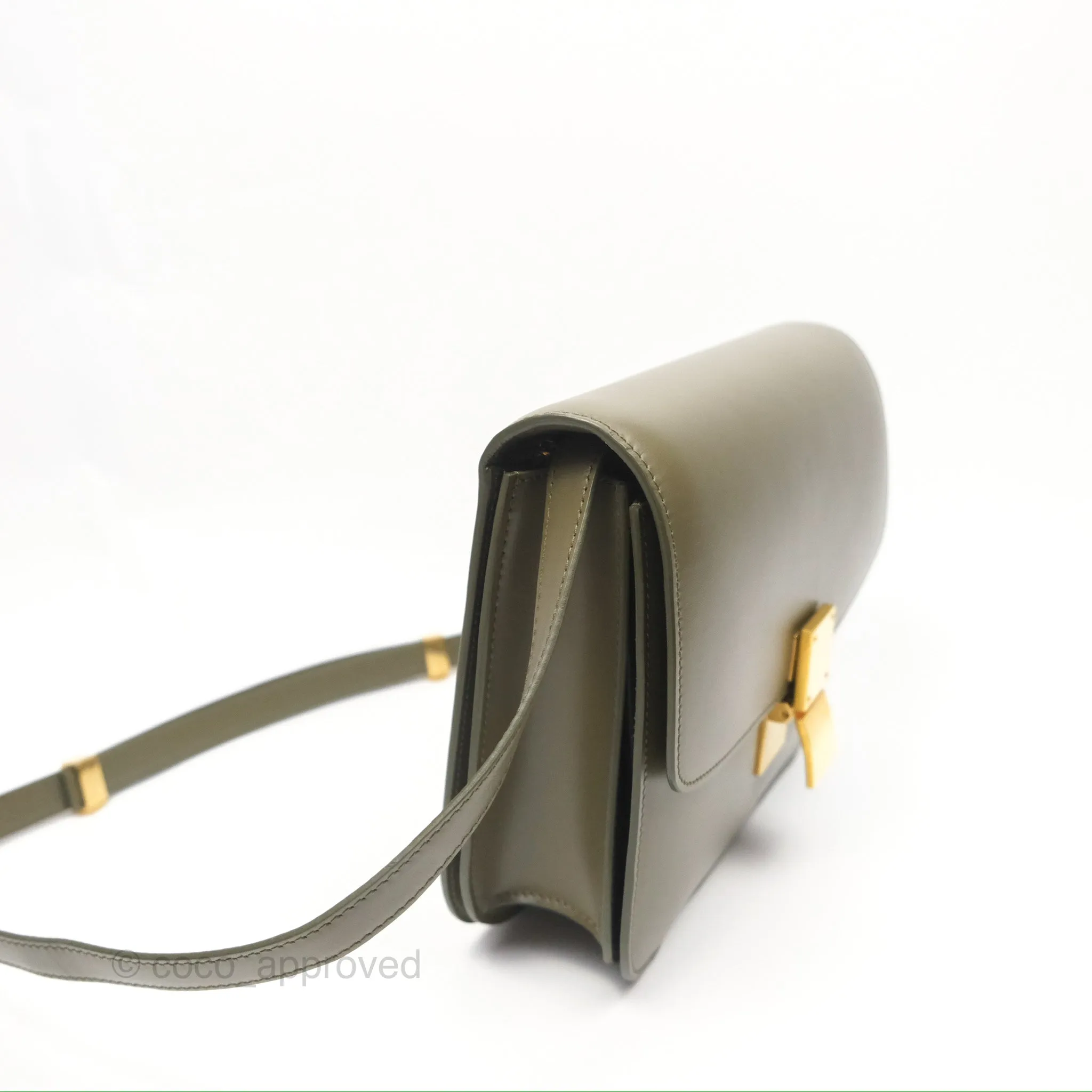 Celine Medium Classic Box Flap Dark Olive Green Box Calfskin Gold Hardware