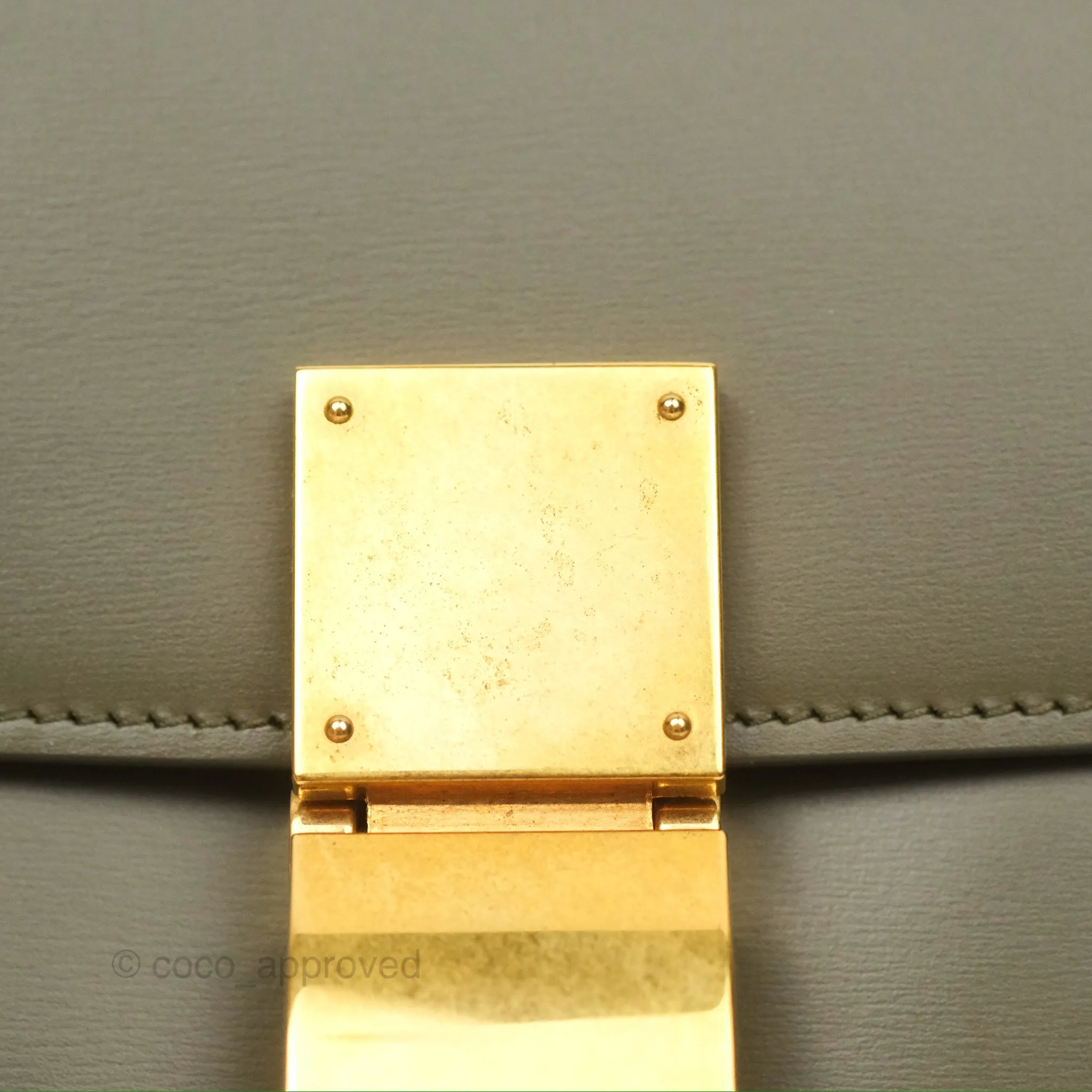 Celine Medium Classic Box Flap Dark Olive Green Box Calfskin Gold Hardware