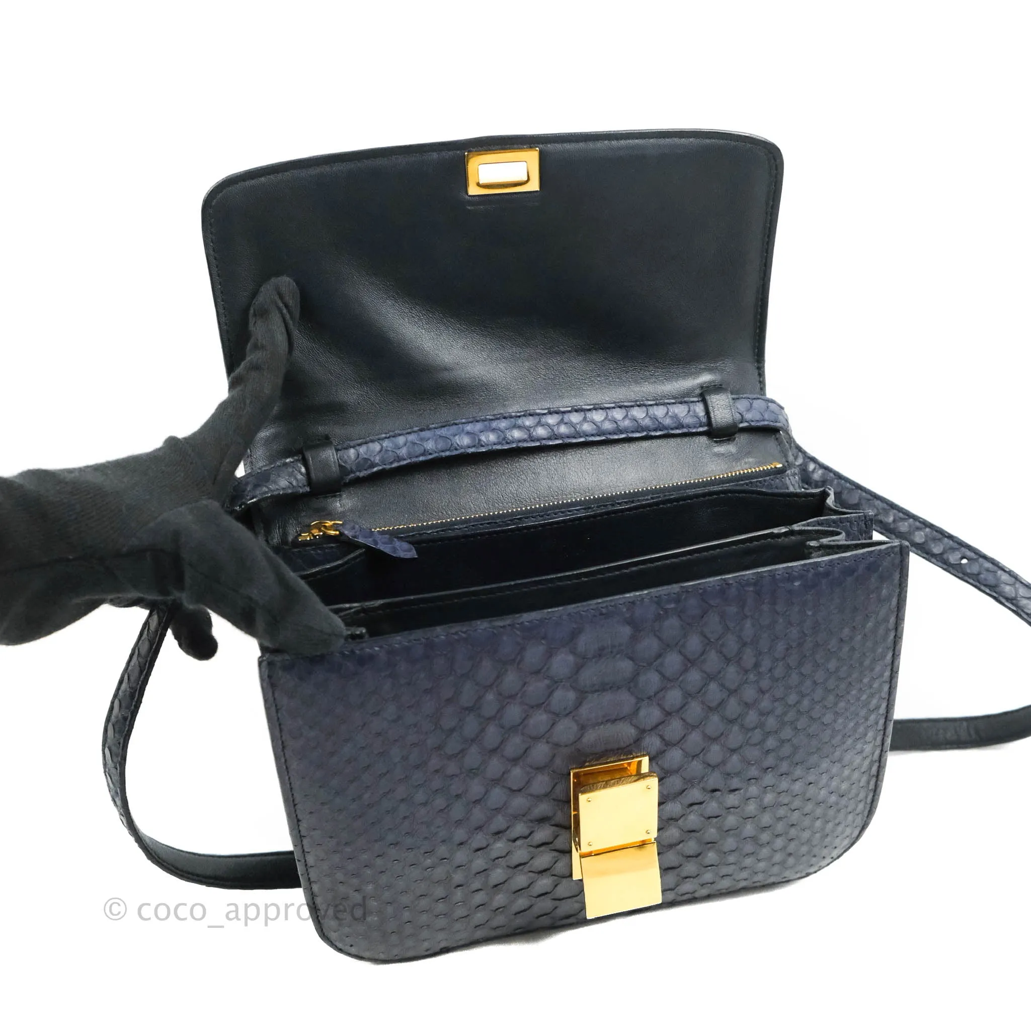 Celine Medium Classic Box Flap Grey Blue Python Gold Hardware