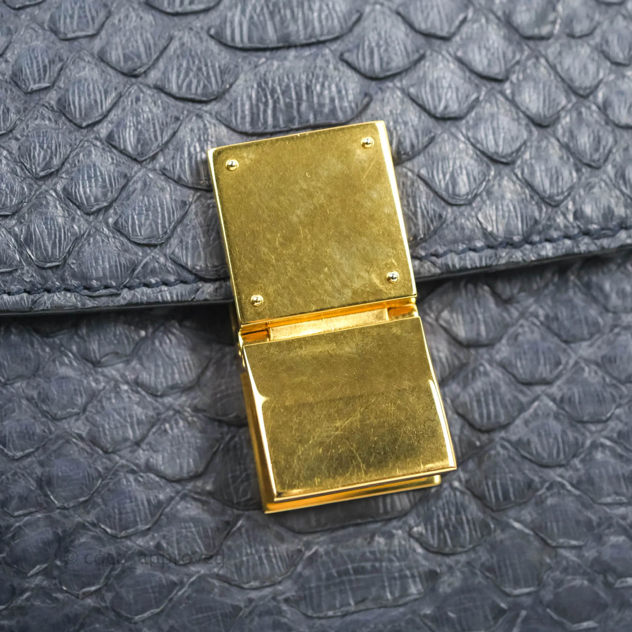 Celine Medium Classic Box Flap Grey Blue Python Gold Hardware
