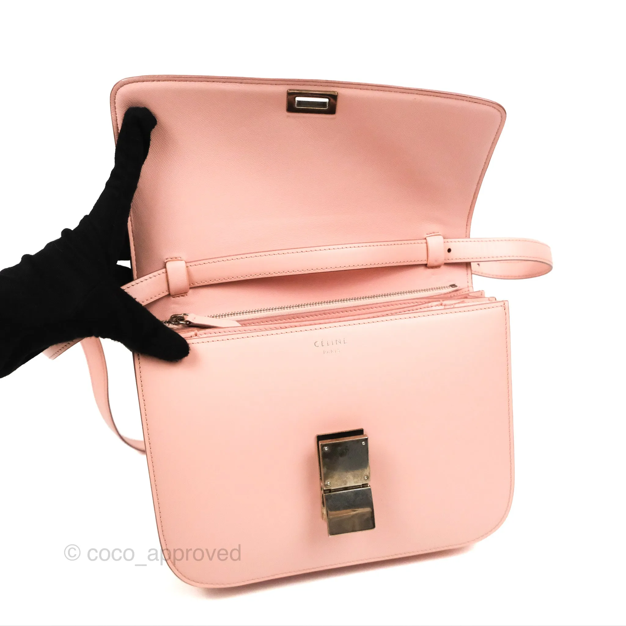 Celine Medium Classic Box Flap Light Pink Box Calfskin Silver Hardware