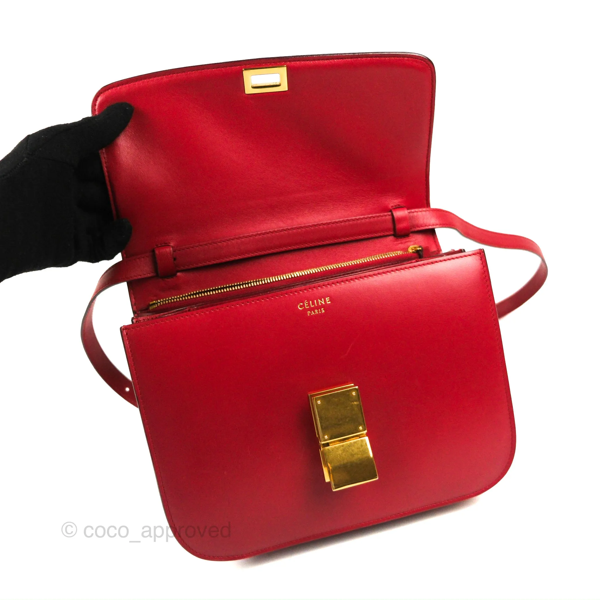 Celine Medium Classic Box Flap Red Calfskin
