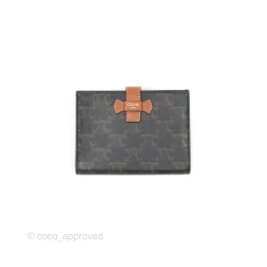 Celine Medium Strap Wallet In Triomphe Canvas Tan Lambskin