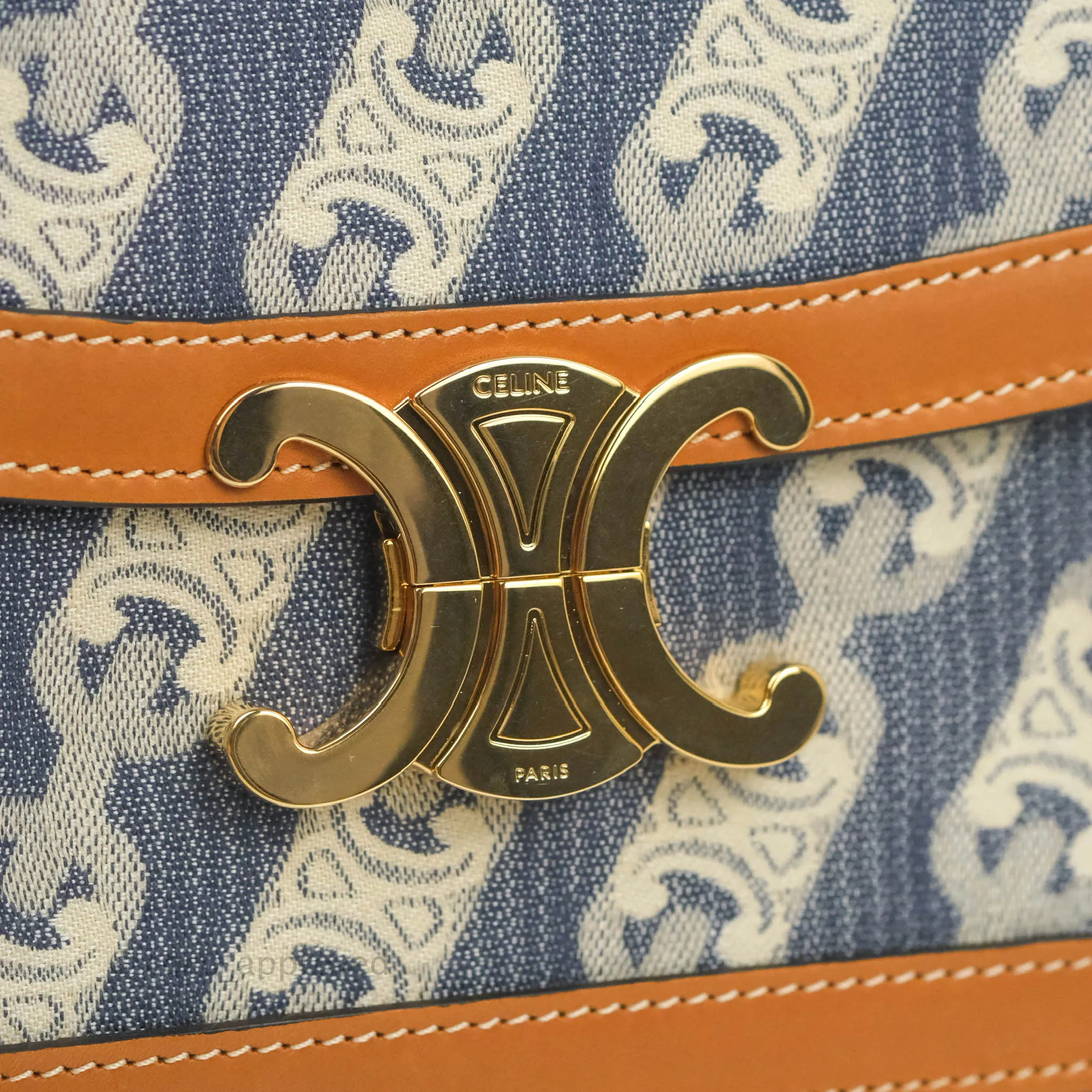 Celine Medium Triomphe Bag Chaine Triomphe Jacquard Canvas Tan Calfskin