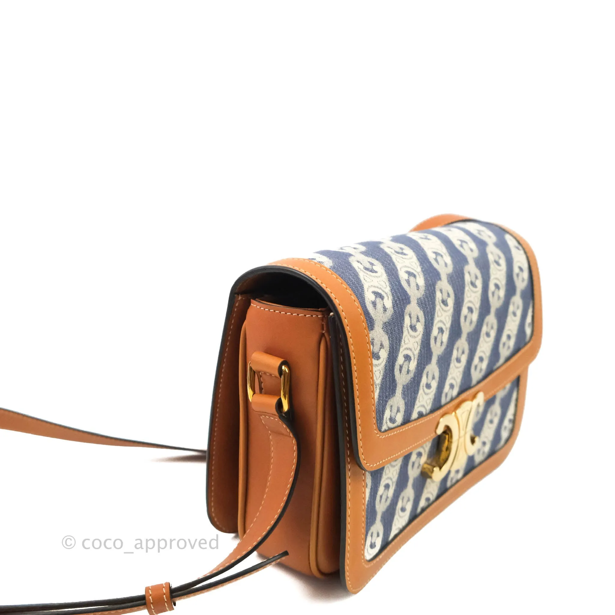 Celine Medium Triomphe Bag Chaine Triomphe Jacquard Canvas Tan Calfskin