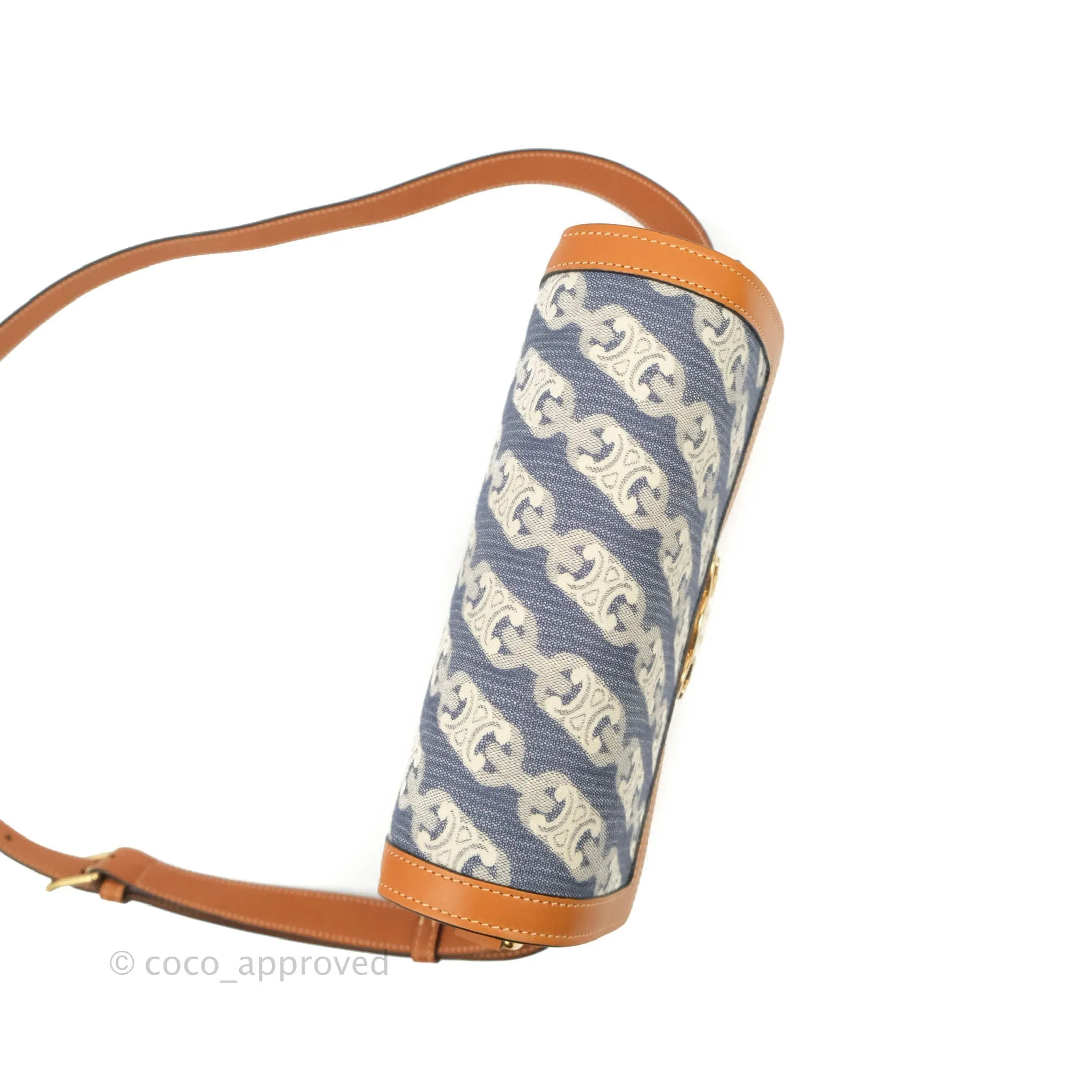 Celine Medium Triomphe Bag Chaine Triomphe Jacquard Canvas Tan Calfskin