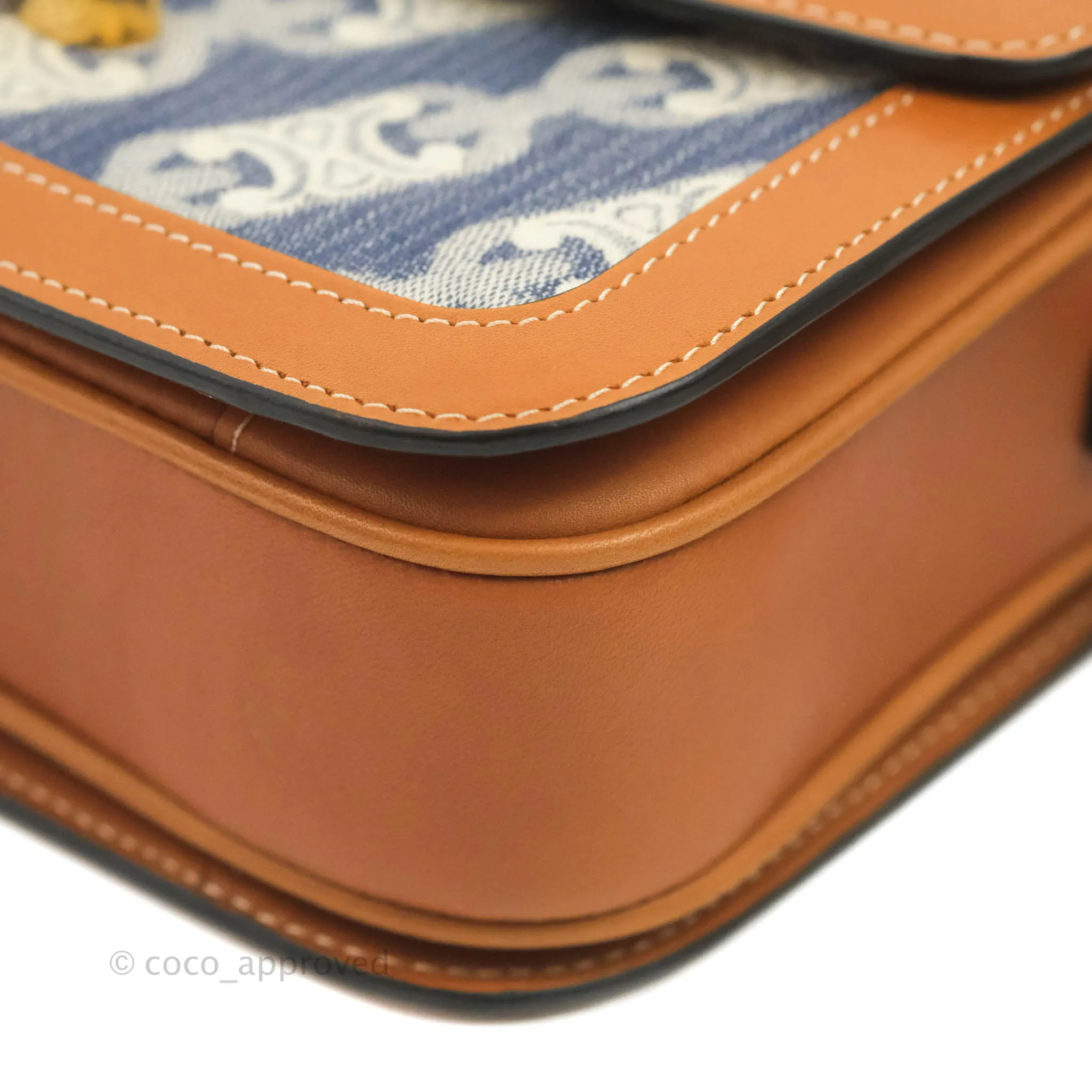 Celine Medium Triomphe Bag Chaine Triomphe Jacquard Canvas Tan Calfskin