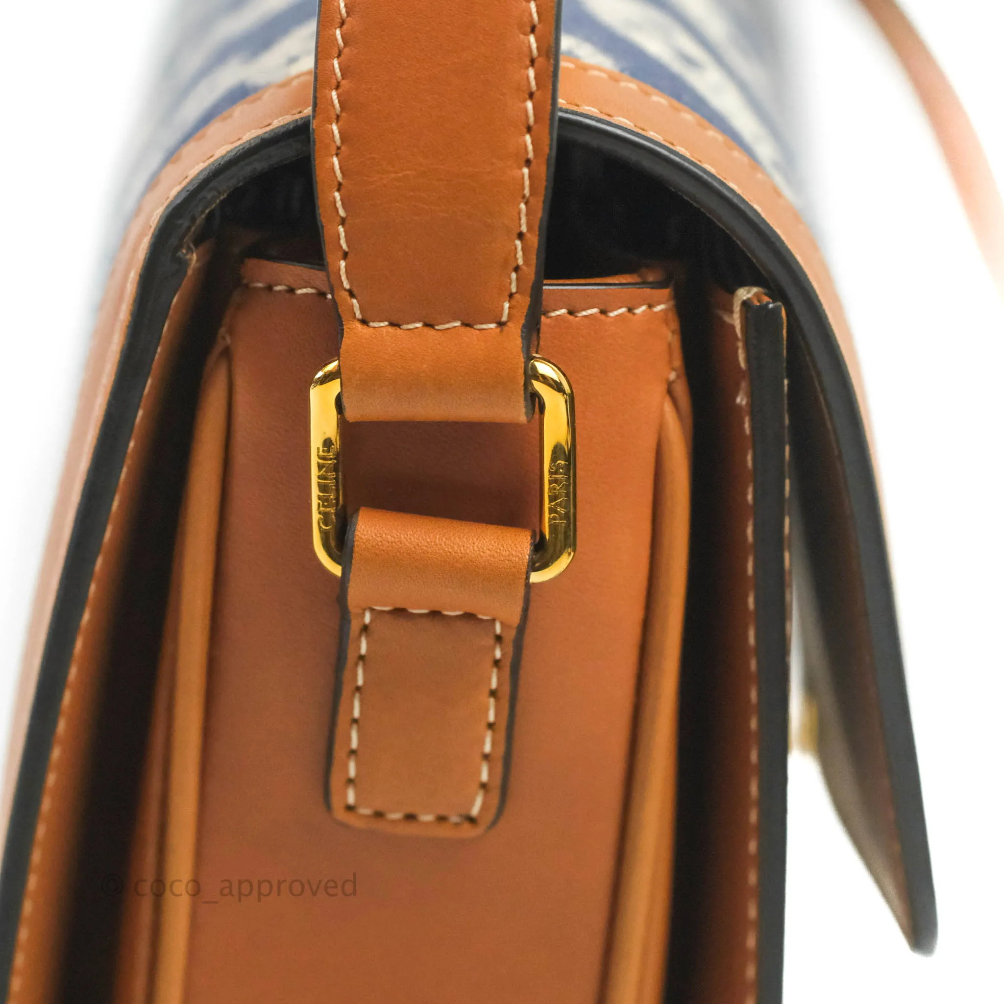 Celine Medium Triomphe Bag Chaine Triomphe Jacquard Canvas Tan Calfskin