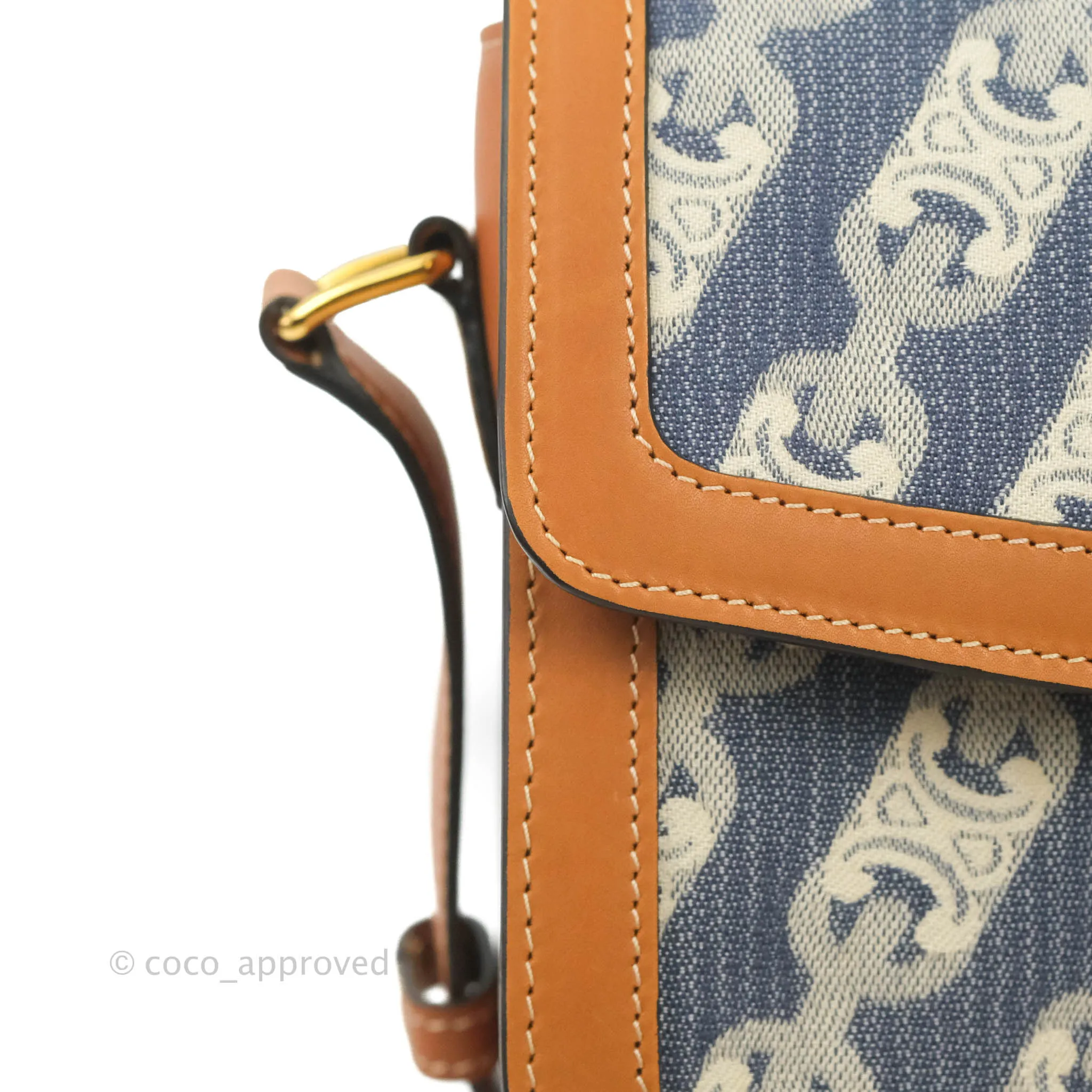 Celine Medium Triomphe Bag Chaine Triomphe Jacquard Canvas Tan Calfskin