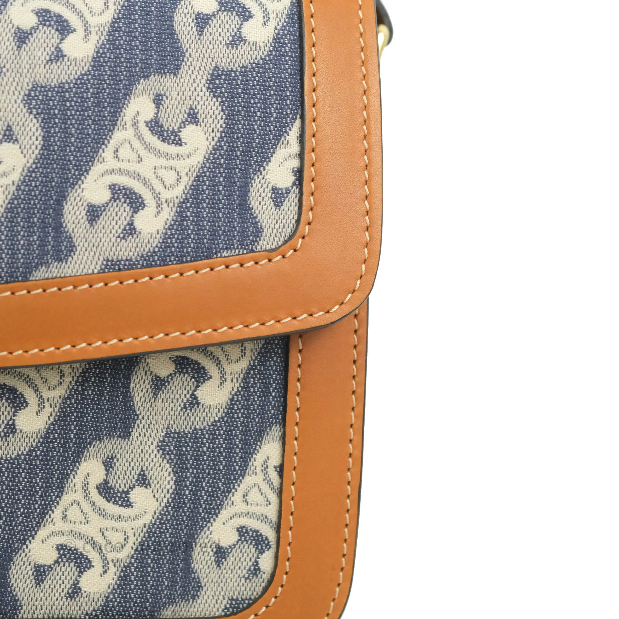 Celine Medium Triomphe Bag Chaine Triomphe Jacquard Canvas Tan Calfskin