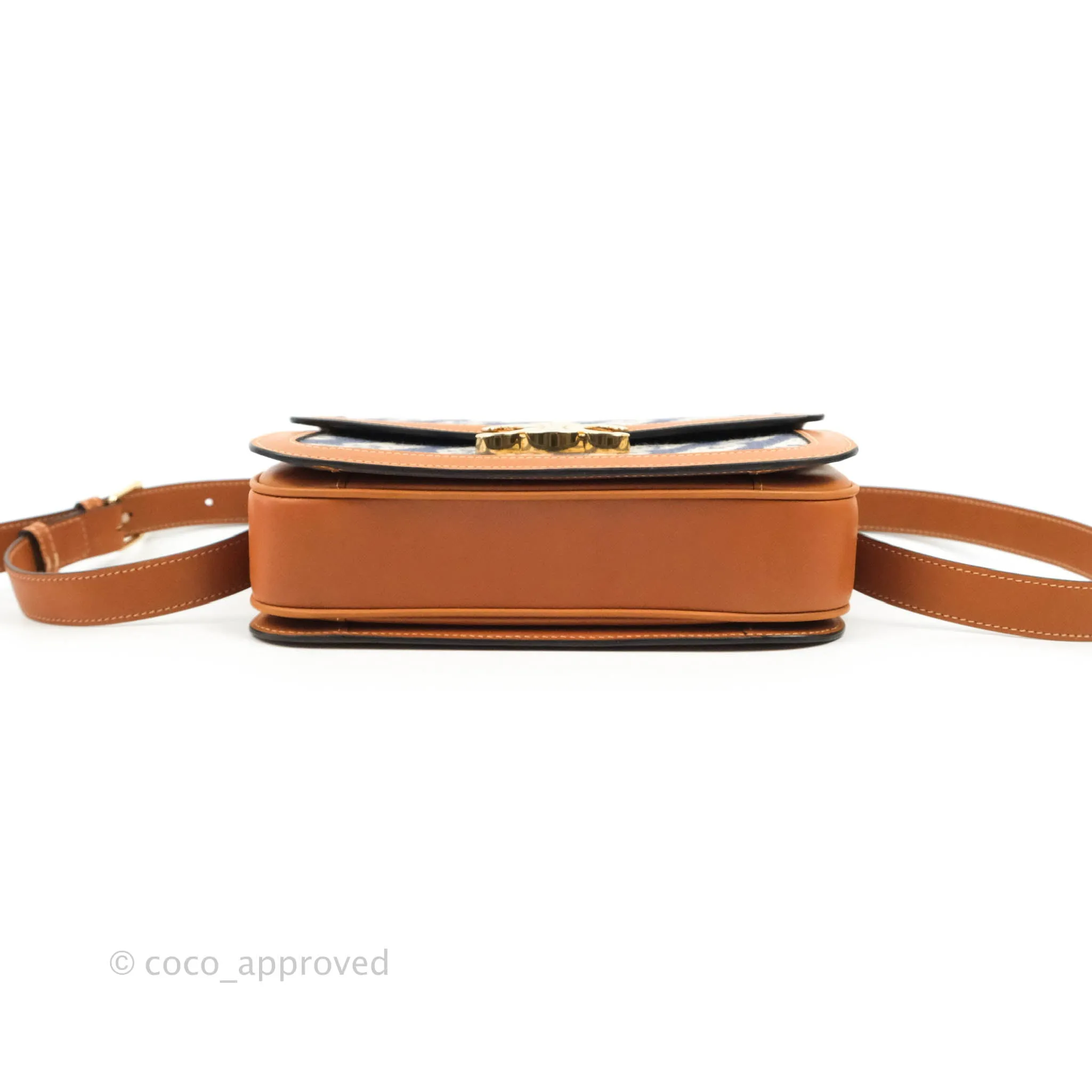 Celine Medium Triomphe Bag Chaine Triomphe Jacquard Canvas Tan Calfskin