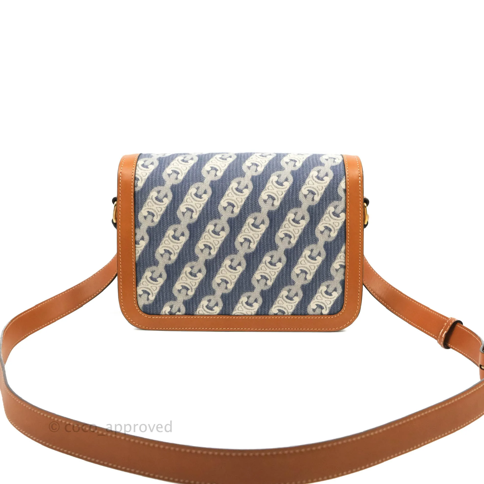 Celine Medium Triomphe Bag Chaine Triomphe Jacquard Canvas Tan Calfskin