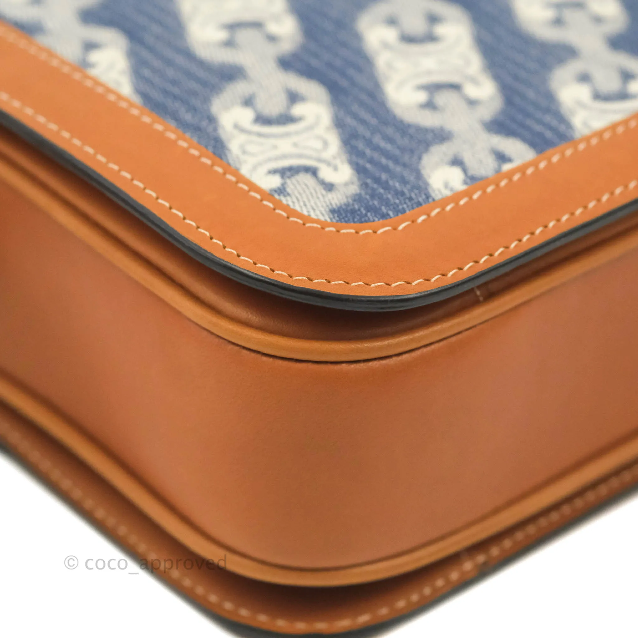 Celine Medium Triomphe Bag Chaine Triomphe Jacquard Canvas Tan Calfskin