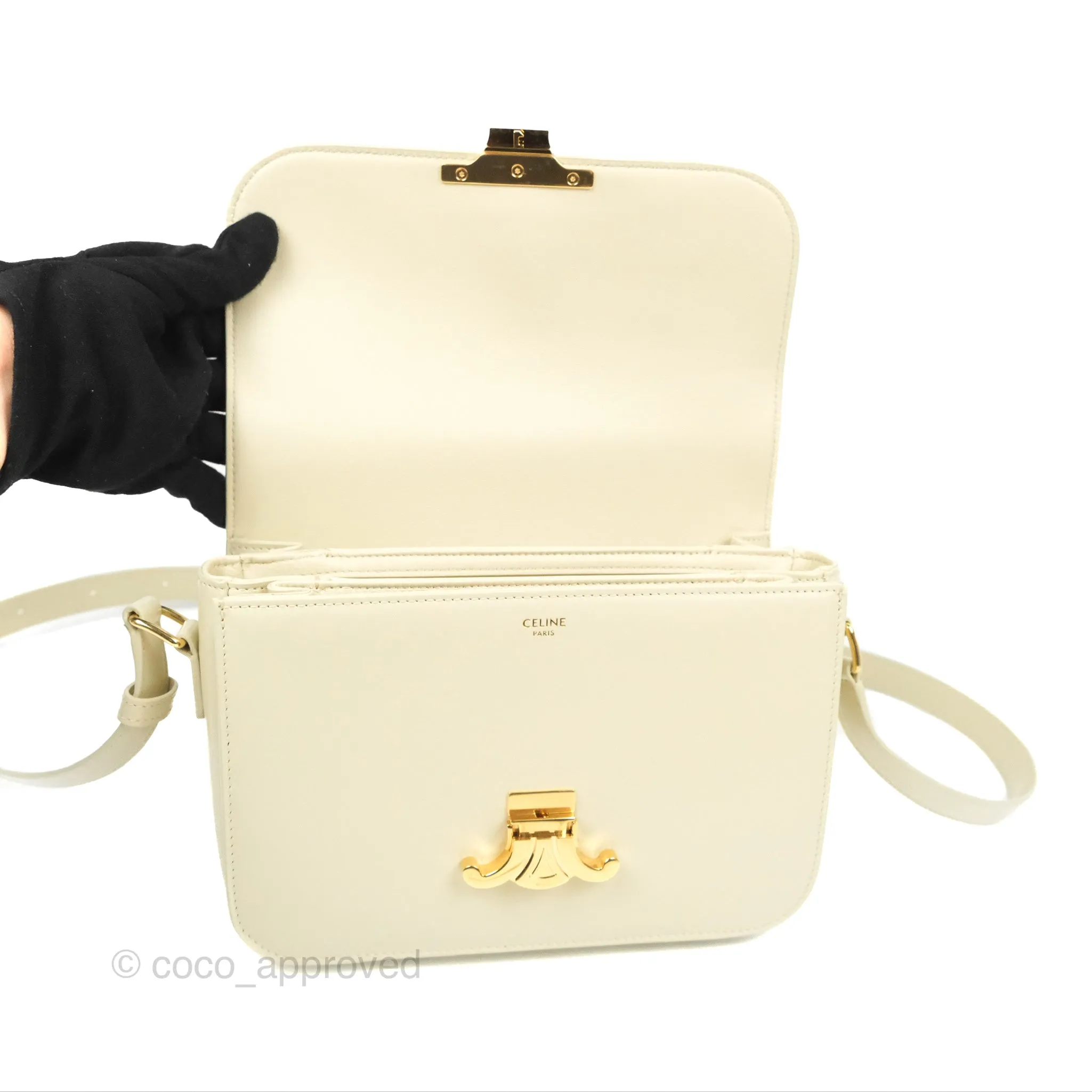 Celine Medium Triomphe Bag Limestone Shiny Calfskin