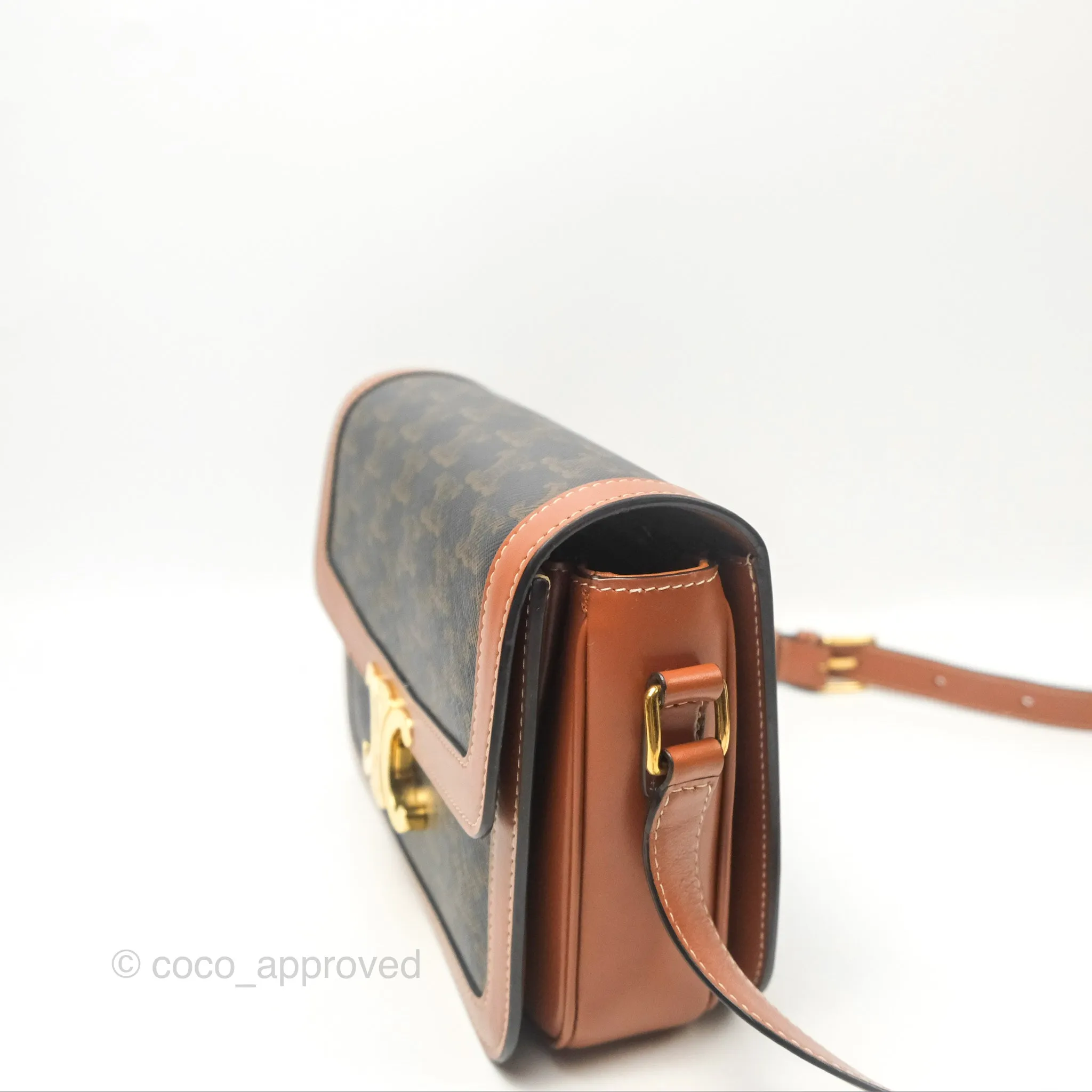 Celine Medium Triomphe Bag Triomphe Canvas Tan Calfskin