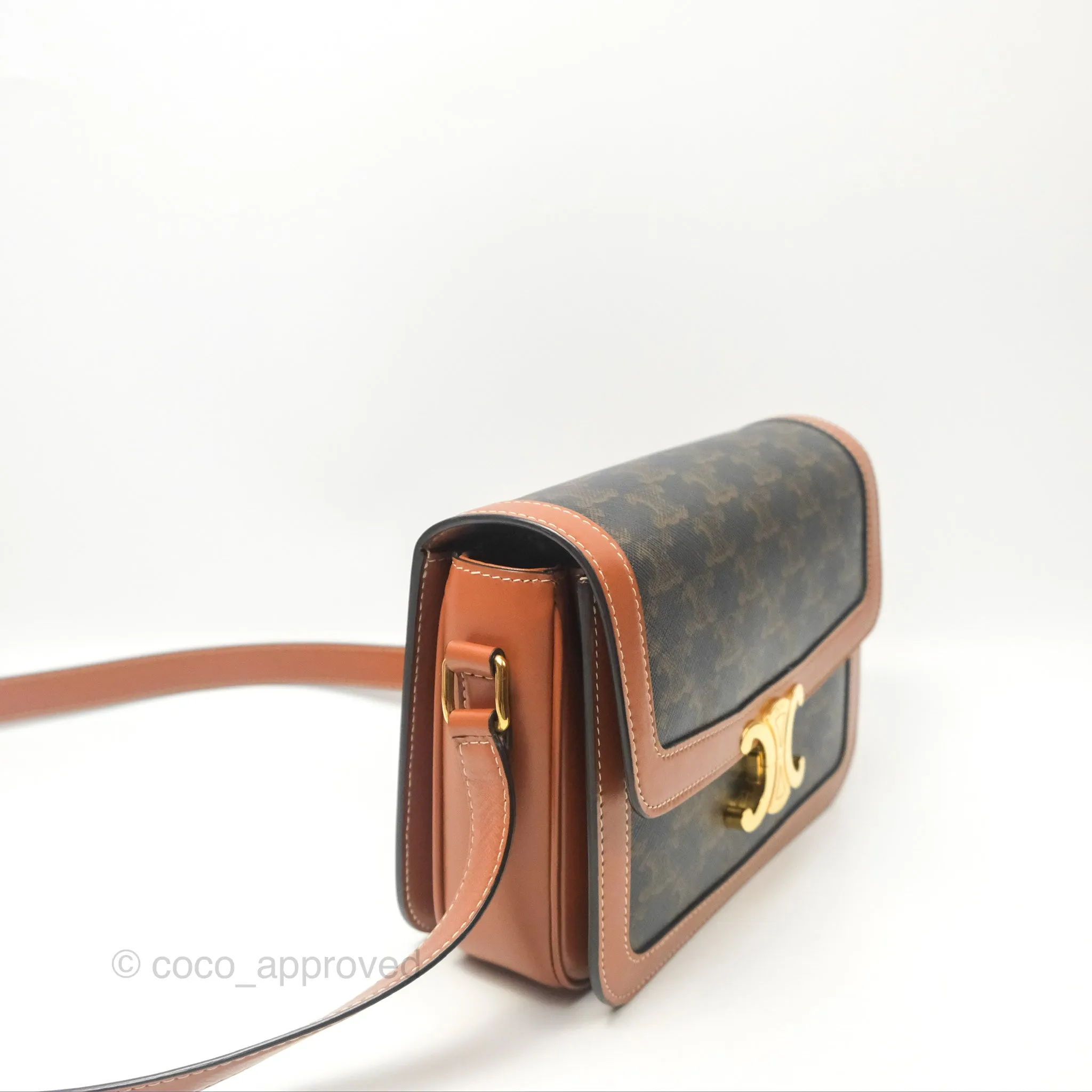 Celine Medium Triomphe Bag Triomphe Canvas Tan Calfskin