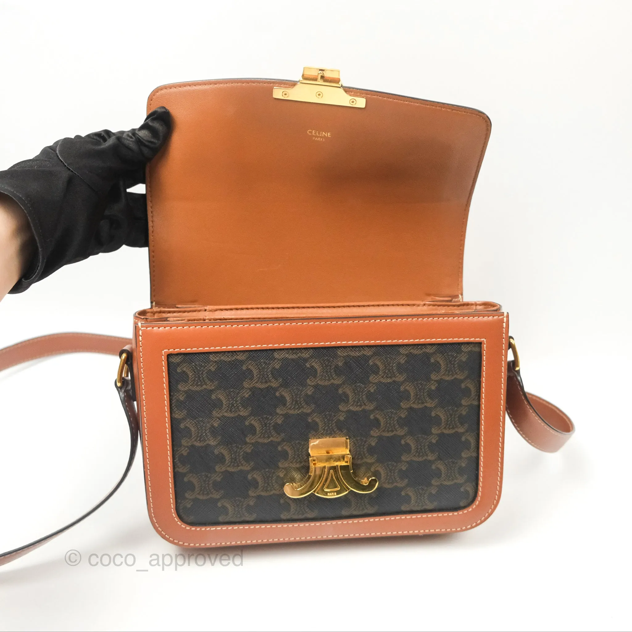 Celine Medium Triomphe Bag Triomphe Canvas Tan Calfskin