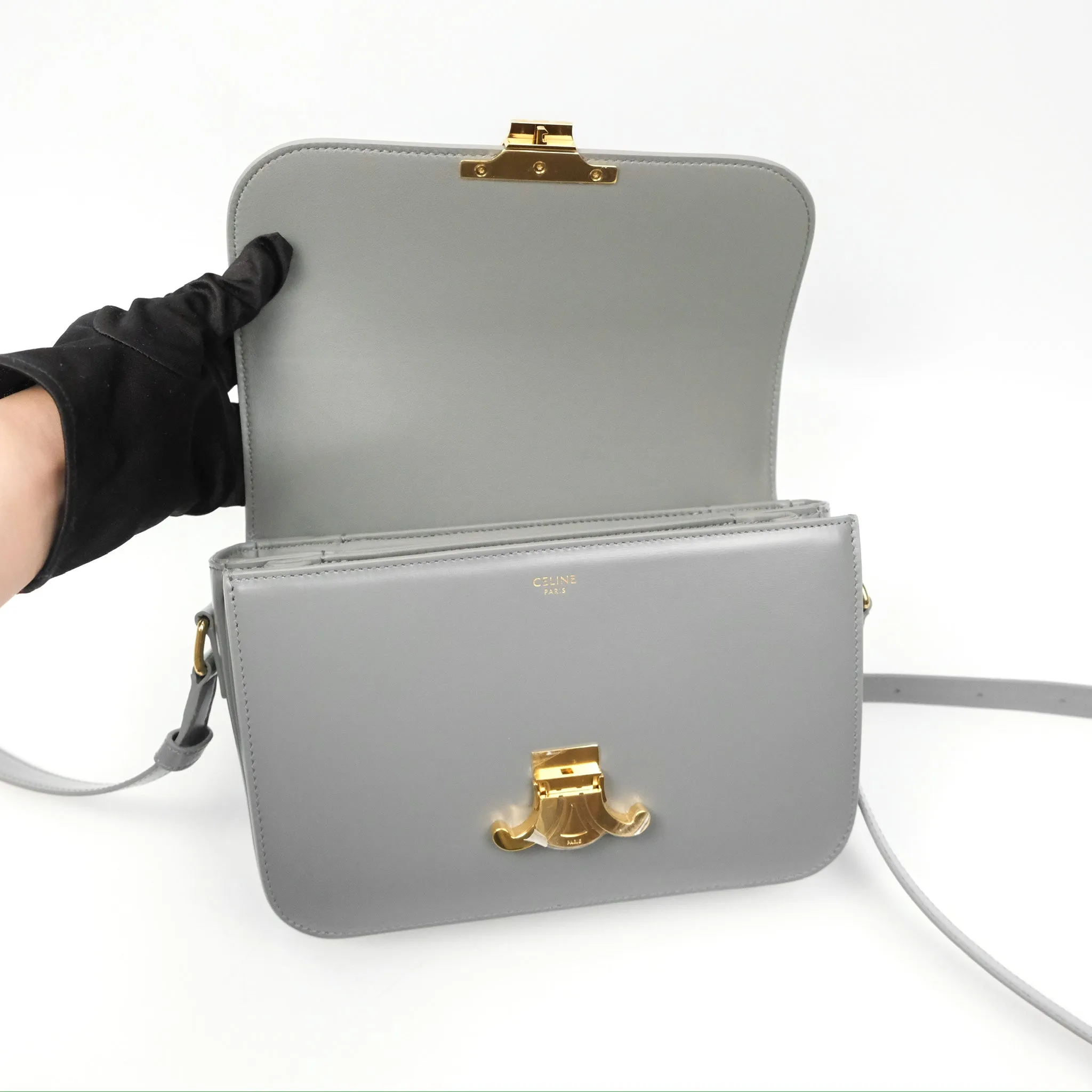Celine Medium Triomphe Bag Zinc Shiny Calfskin