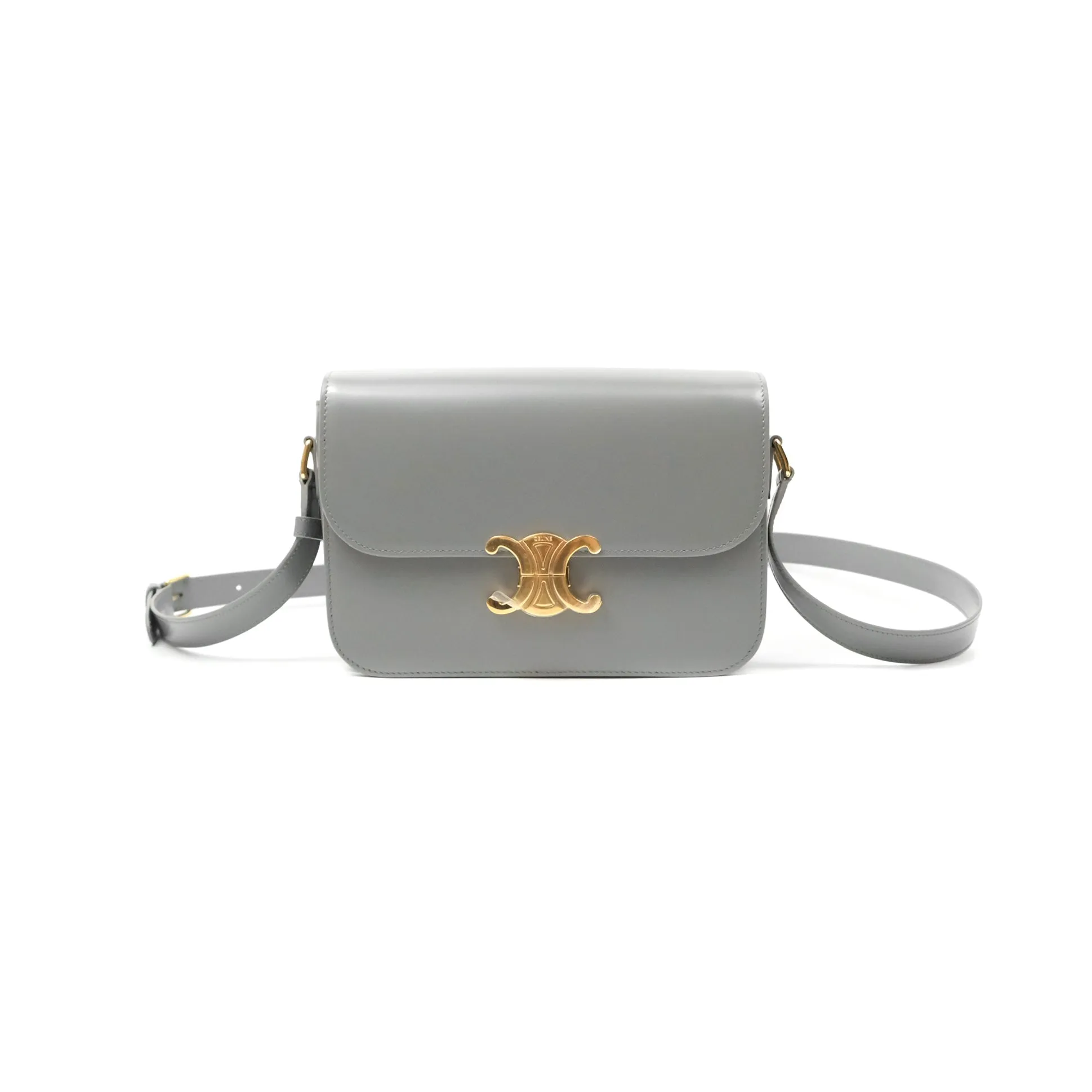 Celine Medium Triomphe Bag Zinc Shiny Calfskin