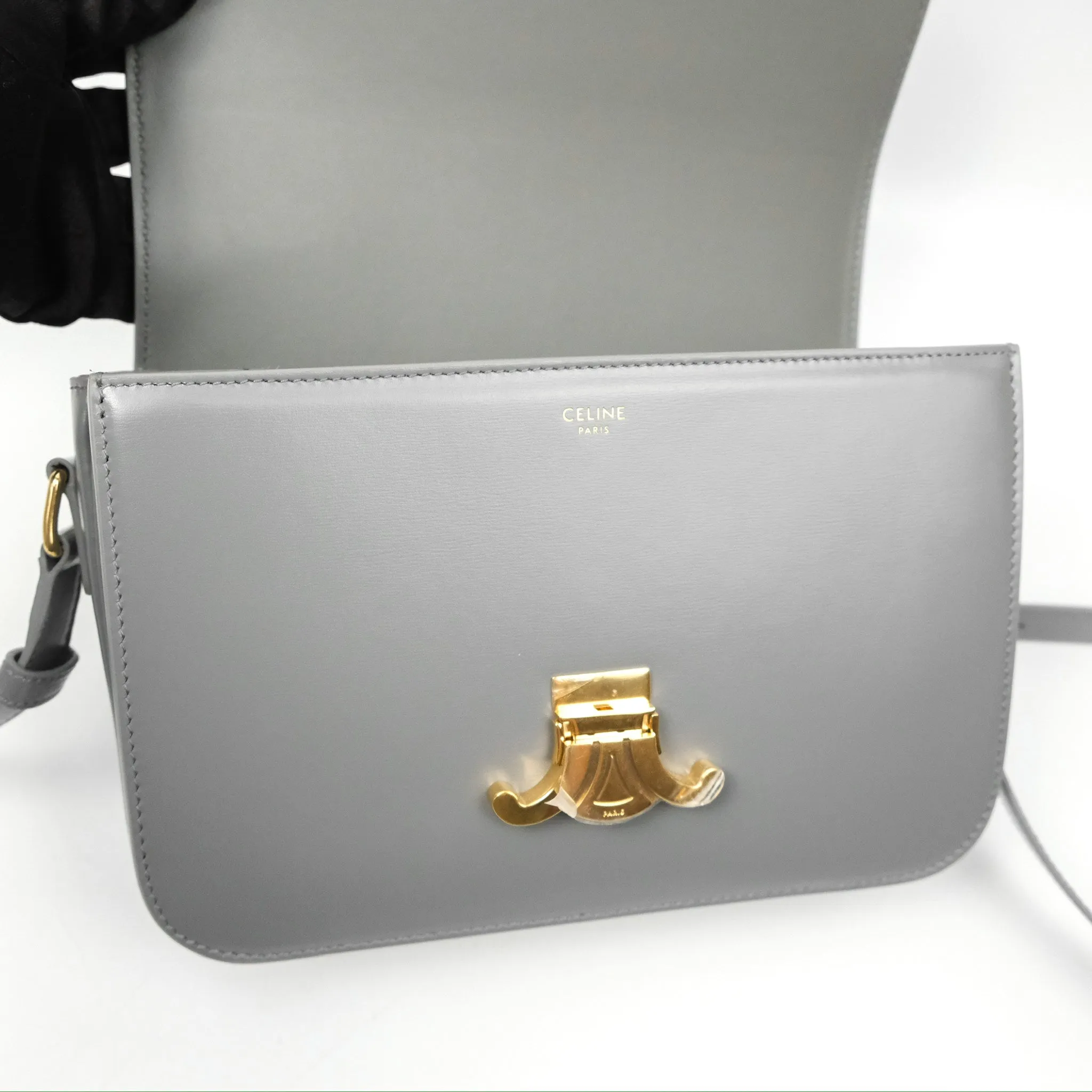 Celine Medium Triomphe Bag Zinc Shiny Calfskin
