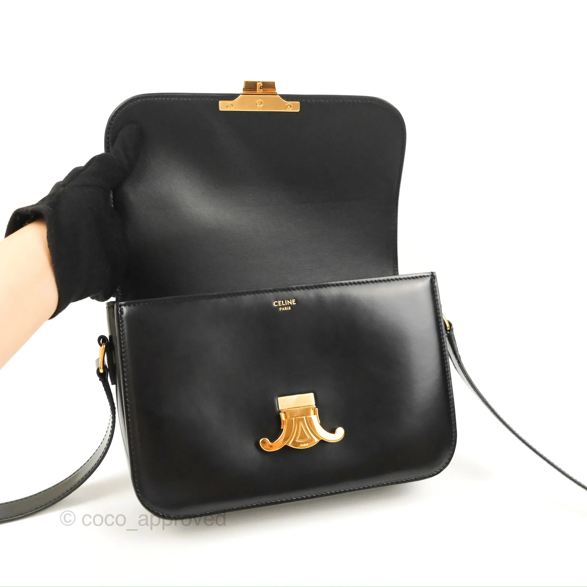 Celine Medium Triomphe Black Shiny Calfskin