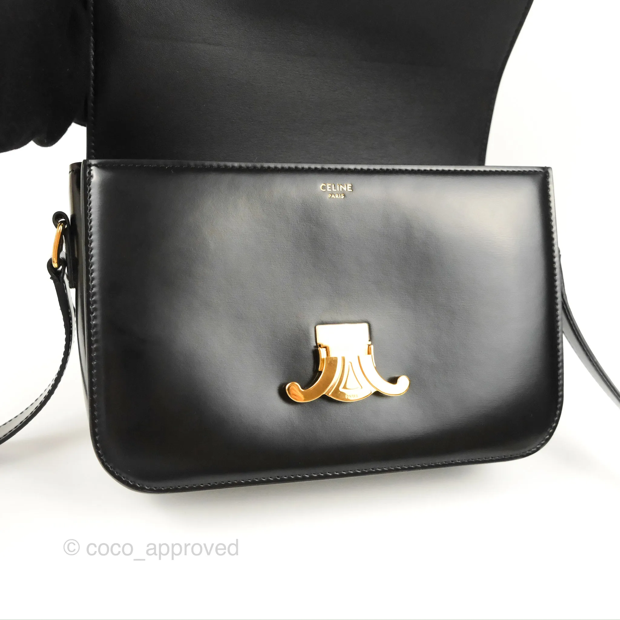 Celine Medium Triomphe Black Shiny Calfskin
