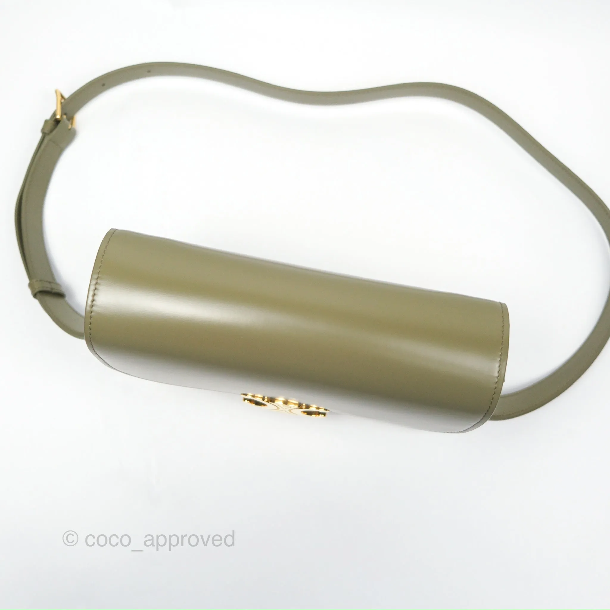 Celine Medium Triomphe Soft Khaki Shiny Calfskin