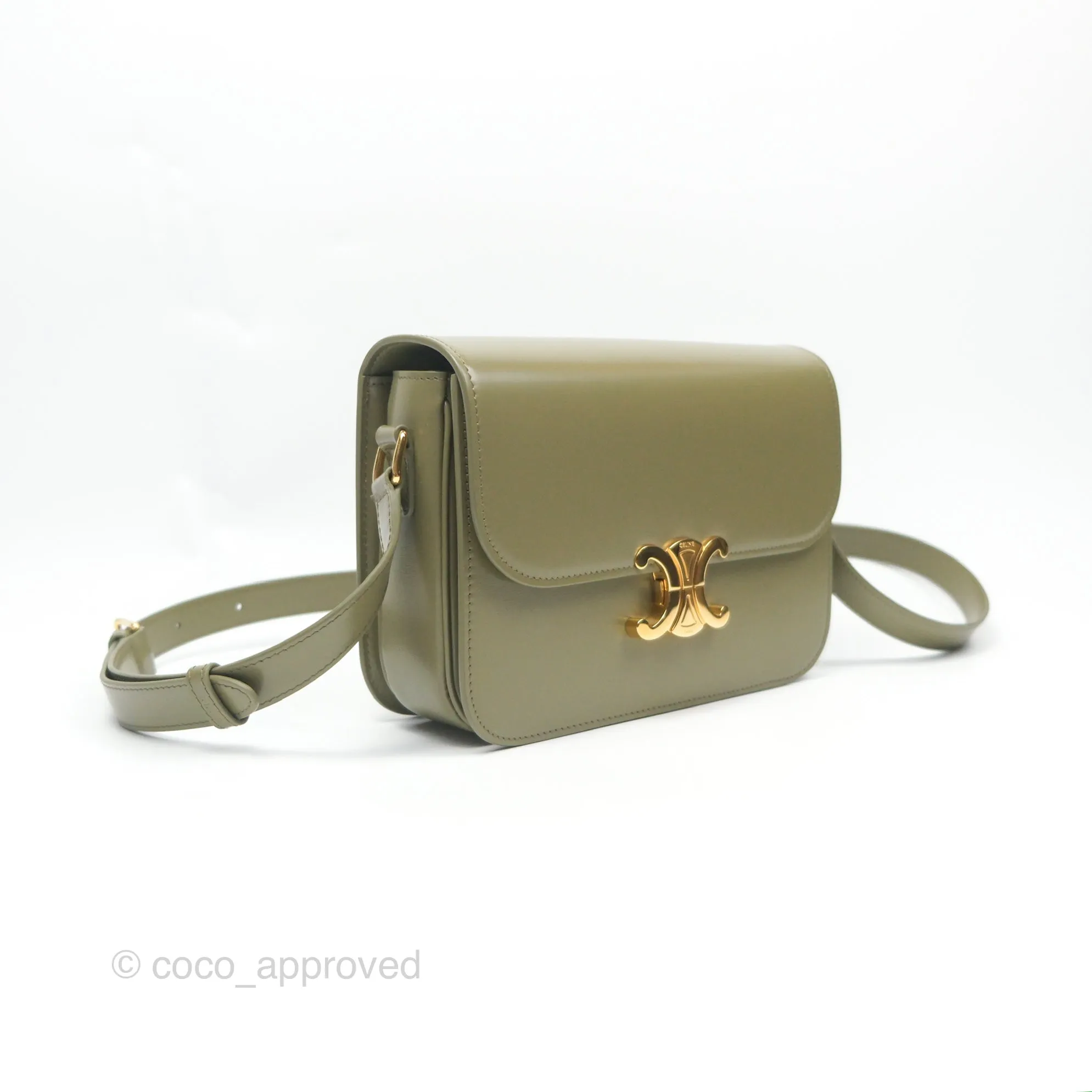 Celine Medium Triomphe Soft Khaki Shiny Calfskin