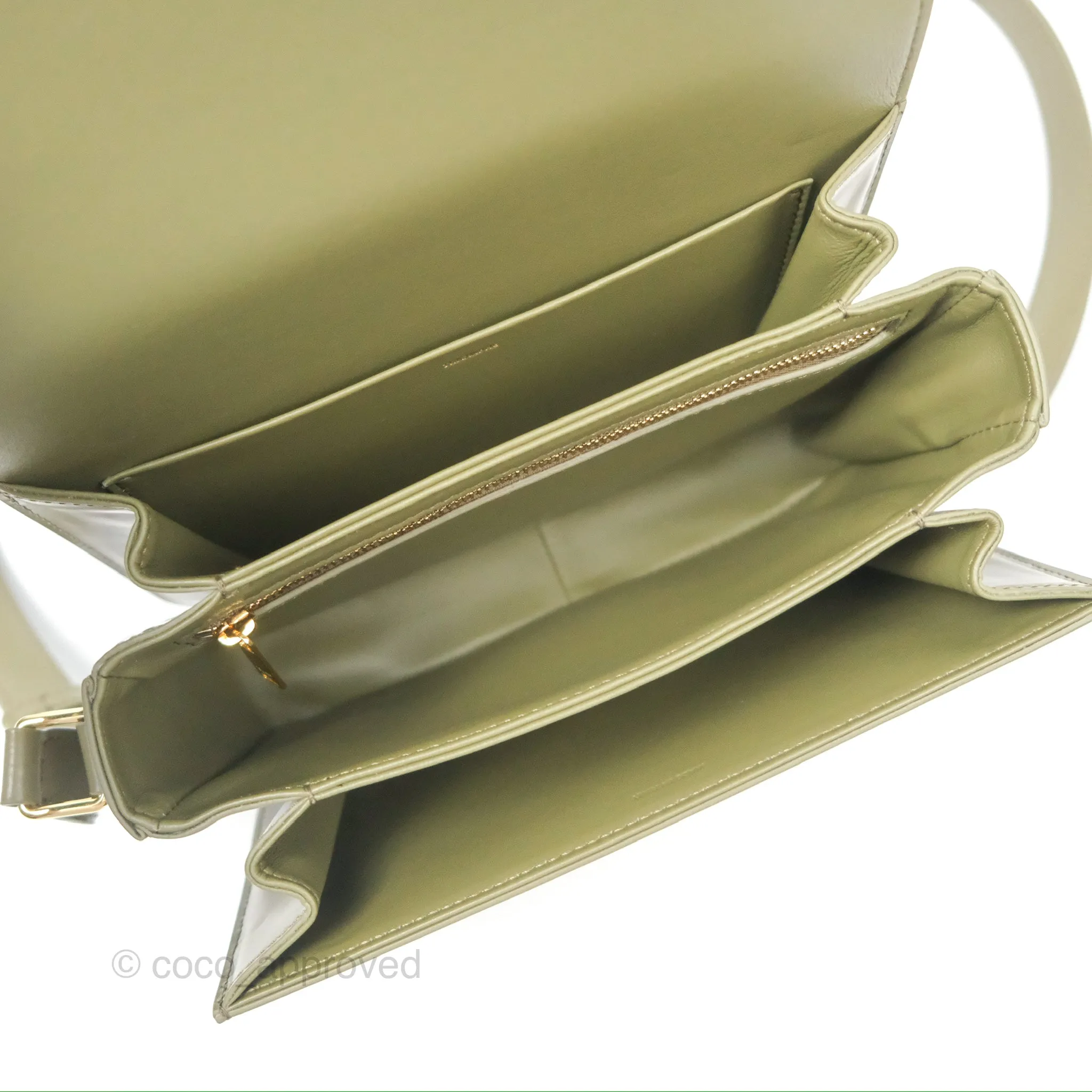 Celine Medium Triomphe Soft Khaki Shiny Calfskin