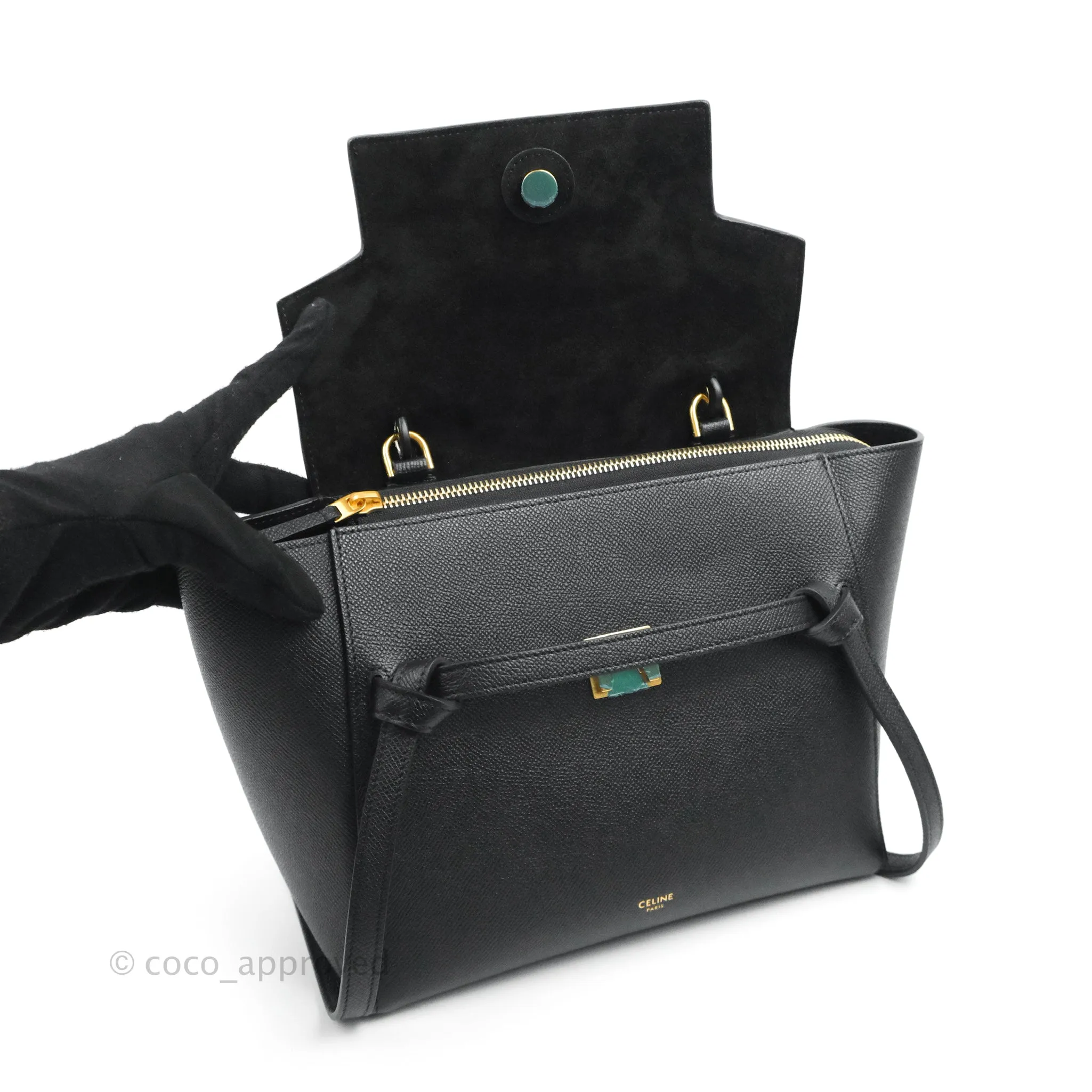 Celine Micro Belt Bag Dark Grey Grained Calfskin Gold Hardware