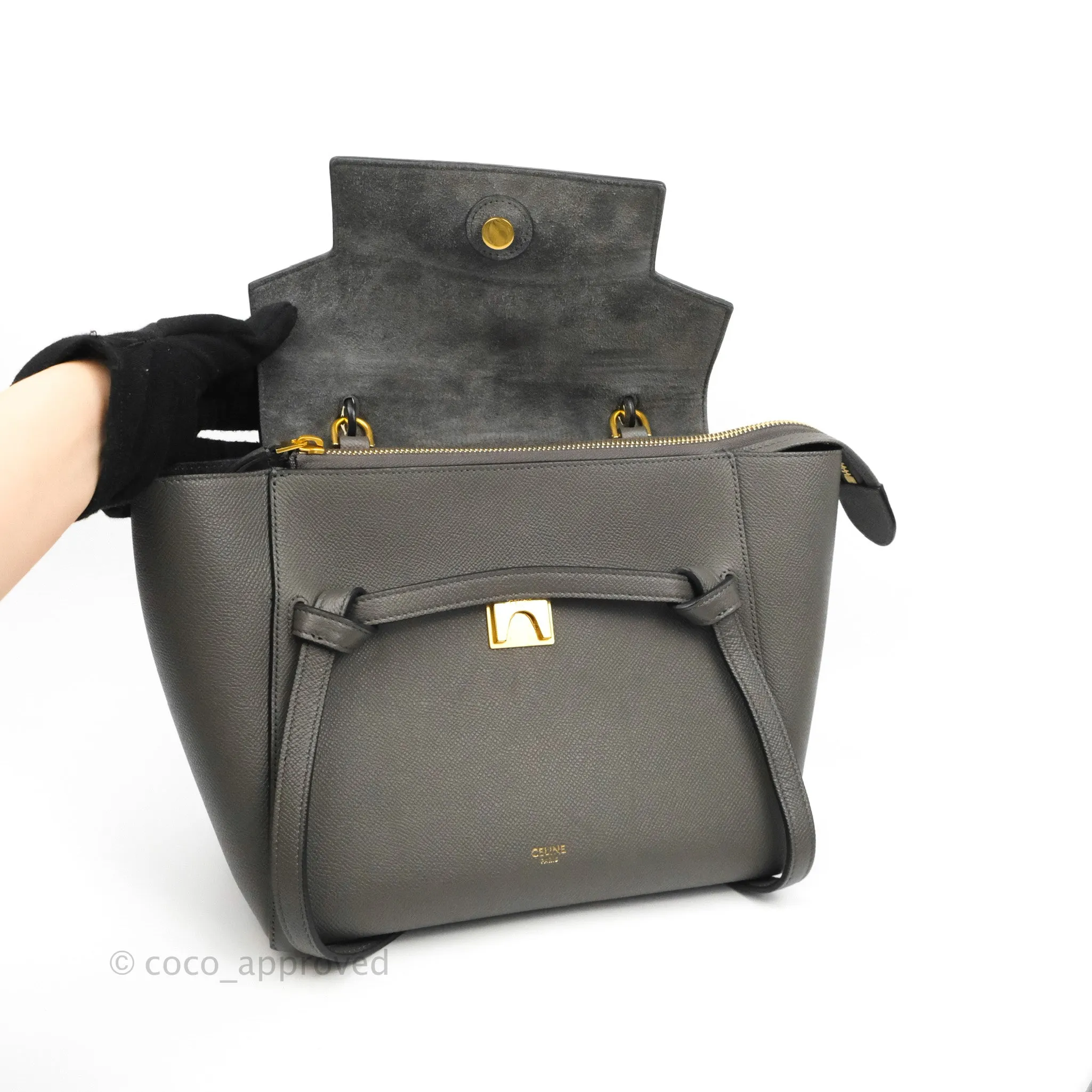 Celine Micro Belt Bag Grey Grained Calfskin Gold Hardware