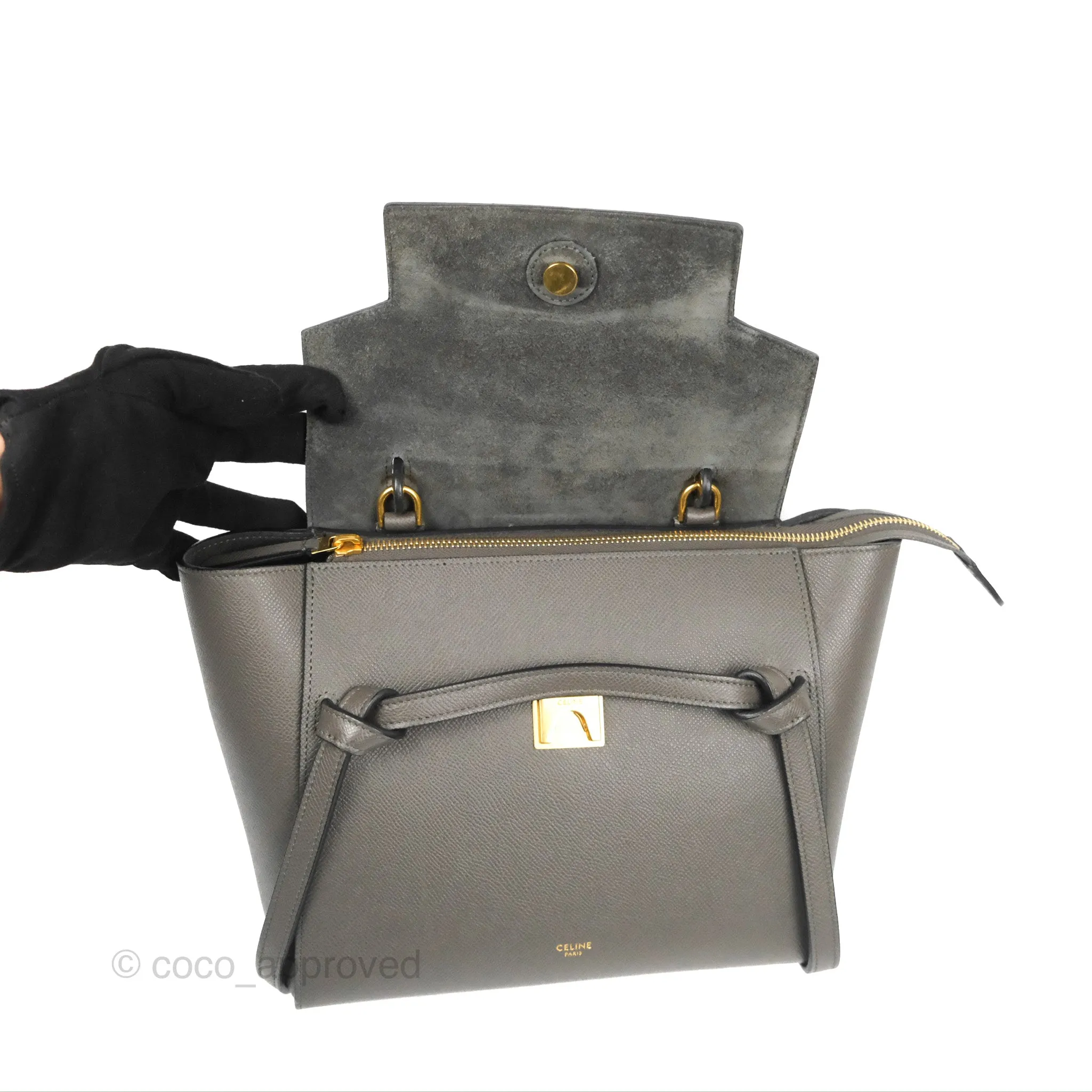 Celine Micro Belt Bag Grey Grained Calfskin Gold Hardware